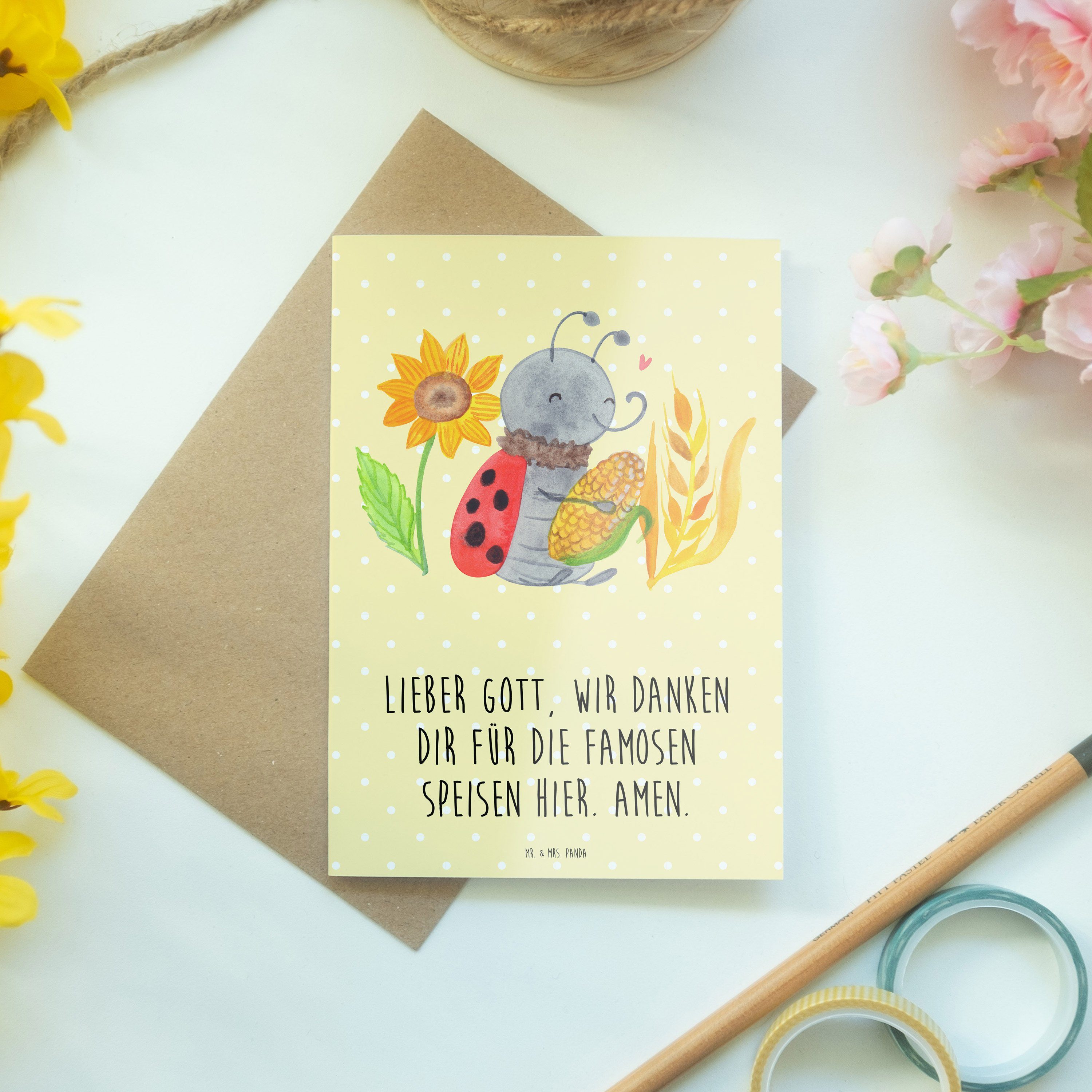 Smörle Geschenk, - Panda Einladungskarte, Mrs. Gelb Erntedank Grußkarte - Maiskolb Pastell Mr. &