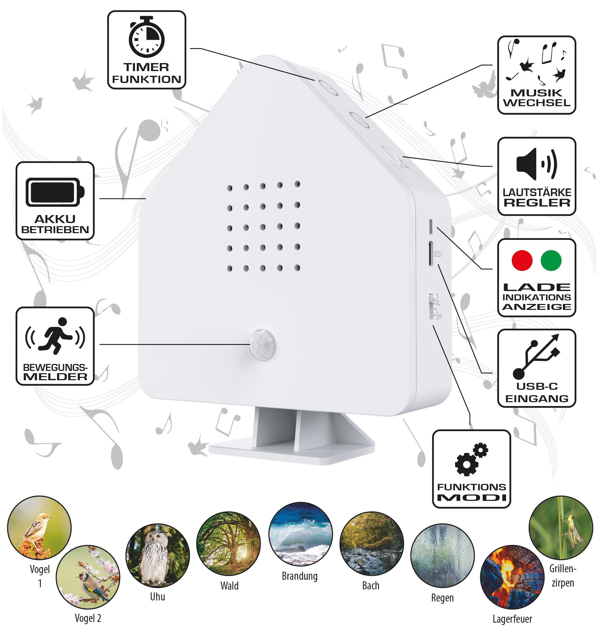 Northpoint LED Dekolicht Naturgeräuschebox Vogelzwitscher Bewegungsmelder günstig online kaufen