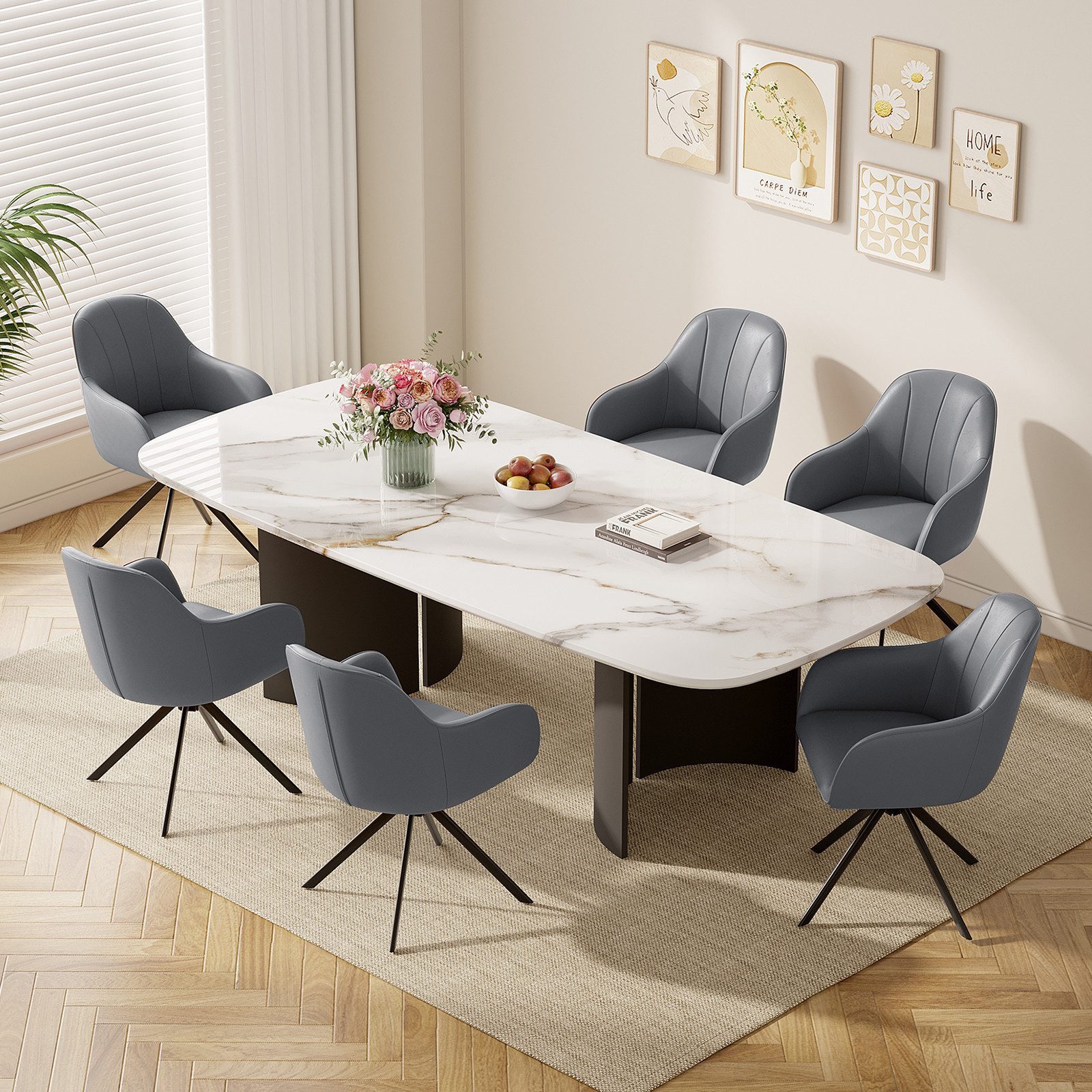 HawthyHome Polsterstuhl 360° drehbar mit Armlehne und Metallbeinen, 4-Fußstuhl (6 St), Moderner Küchenstuhl Esszimmerstuhl für Wohnzimmer & Büro