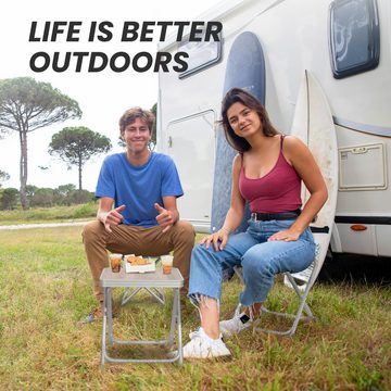 HOMECALL Campinghocker Klapphocker mit MDF Tisch aus Aluminium Leichter kleiner Aussenstuhl, für Camping, Angeln, Picknick, Reisen und Wandern