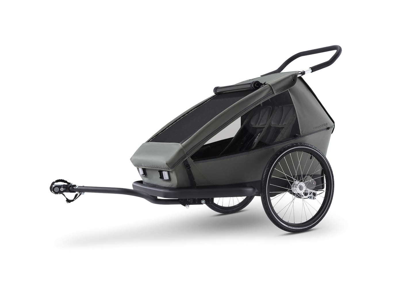 Croozer Fahrradkinderanhänger Kid Ellma 2 2in1 Kinderfahrradanhänger - Farbe: Moos Green, Für zwei Kinder, Anhänger und Buggy in einem