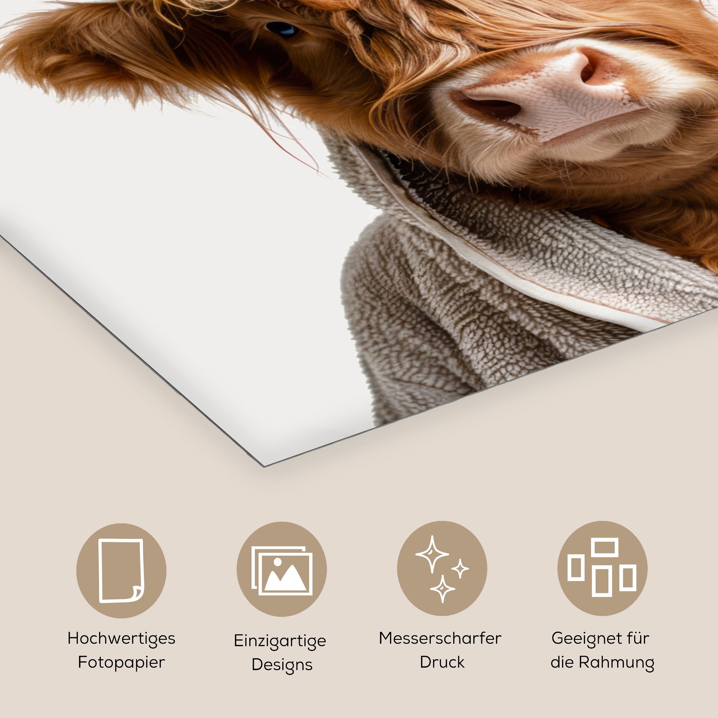 MuchoWow Poster Schottischer Highlander - Bademantel - Kuh - Tiere, (1 St), Poster ohne Rahmen, Wandbild, Wandposter, 30x30 cm