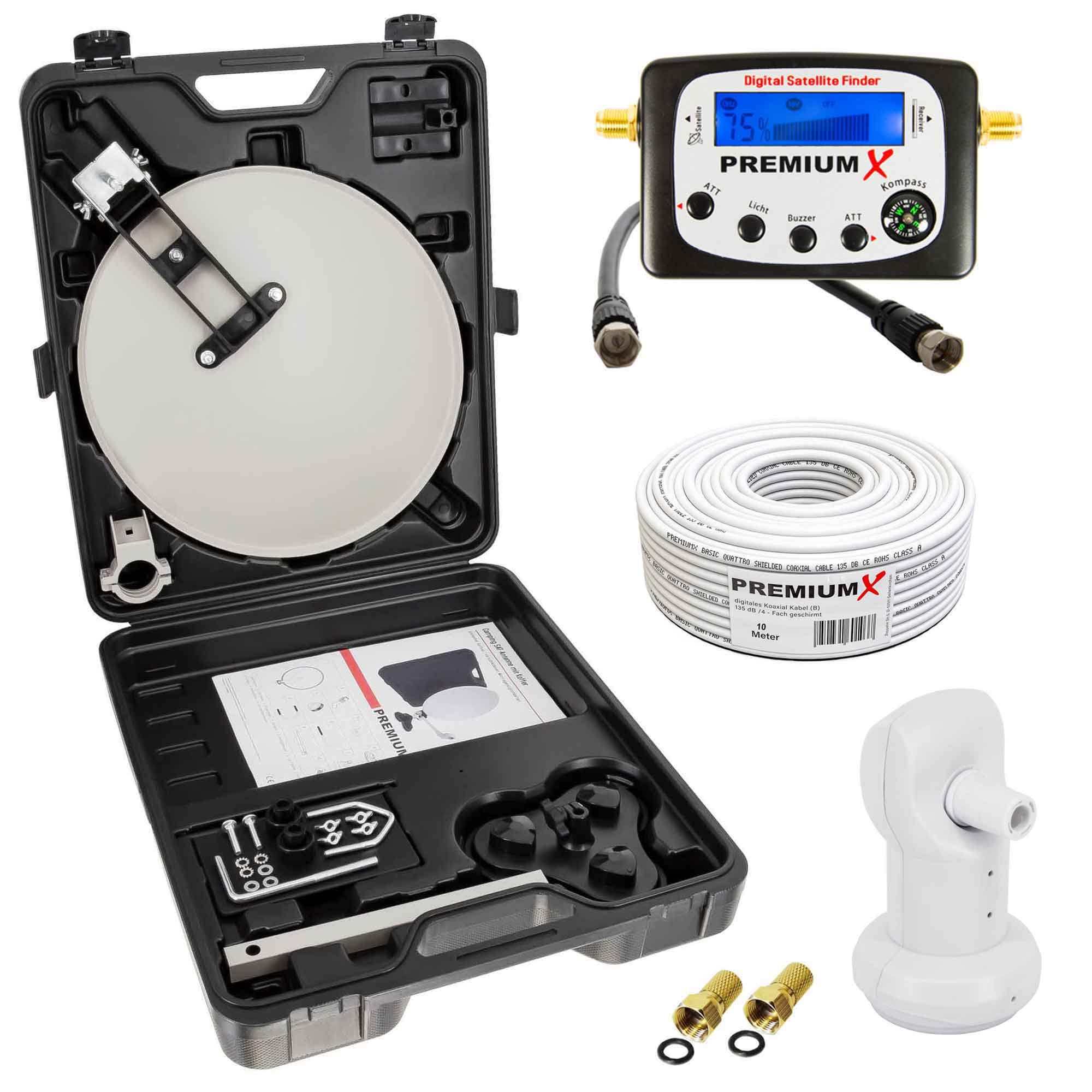 SAT Anlage Satelliten-Finder Single LNB 10m Kabel F-Stecker Koffer SAT-Antenne