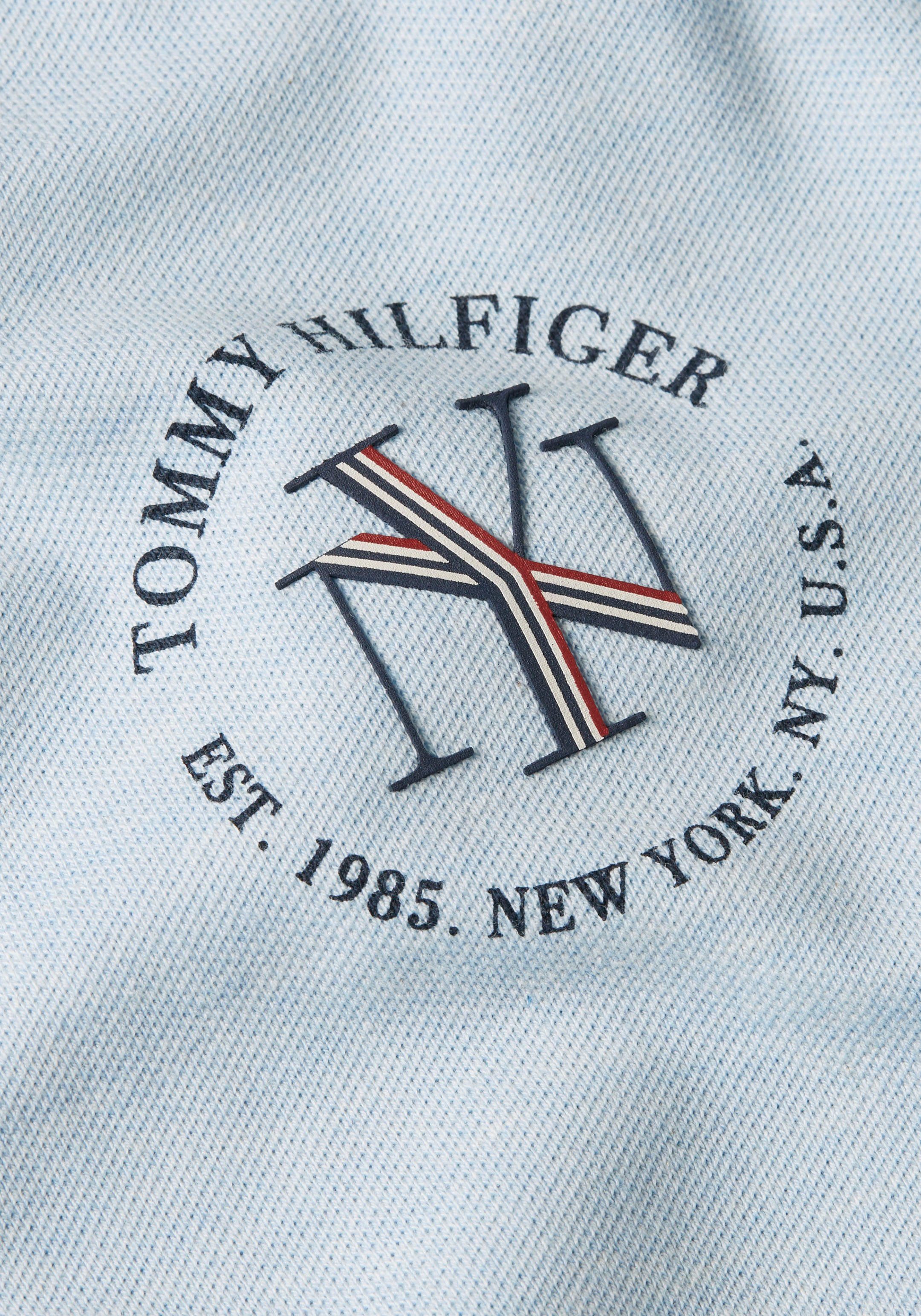 Tommy Hilfiger POLO Hilfiger NYC Markenlabel mit SS Breezy-Blue-Heather REG ROUNDALL Tommy Poloshirt