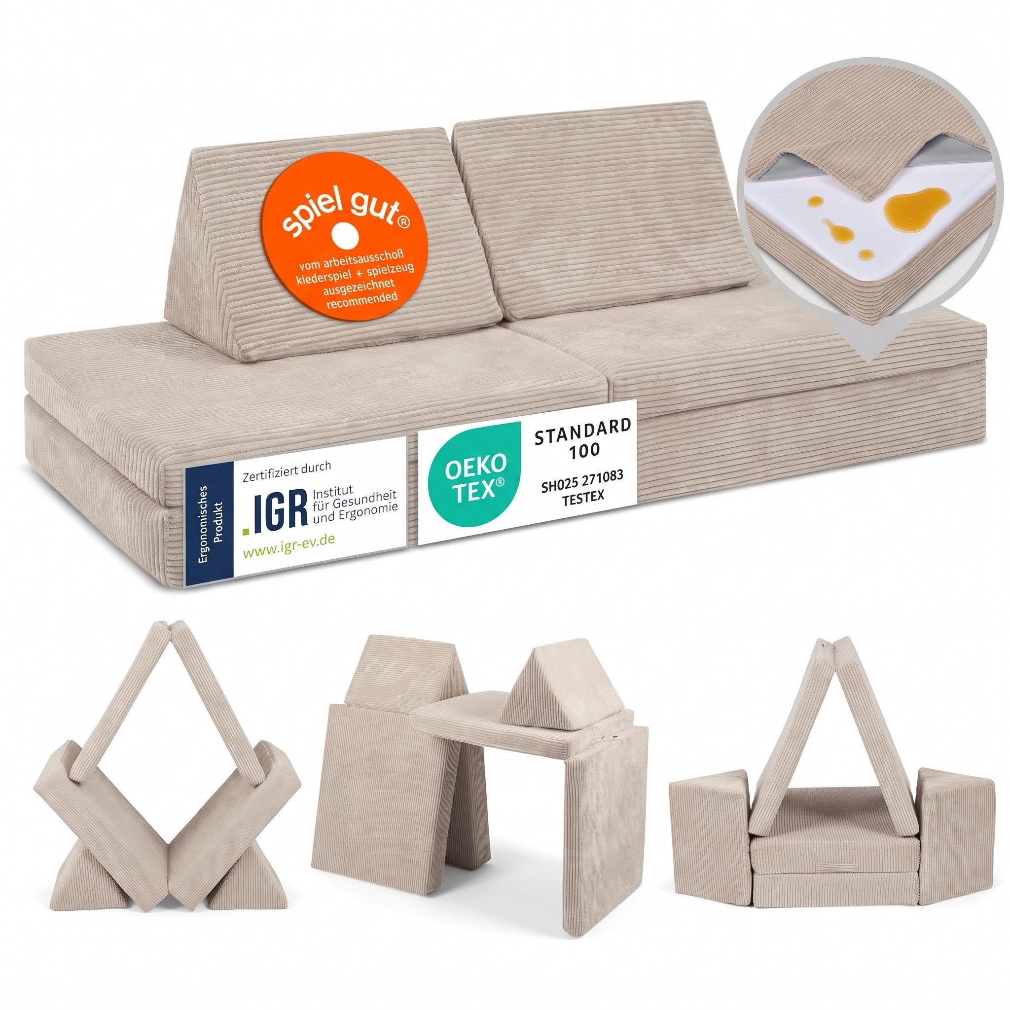 Linodino Kindersofa Spielsofa I aus Schaumstoff Bausteine I Spielcouch für Kinder, 3 Jahre Garantie