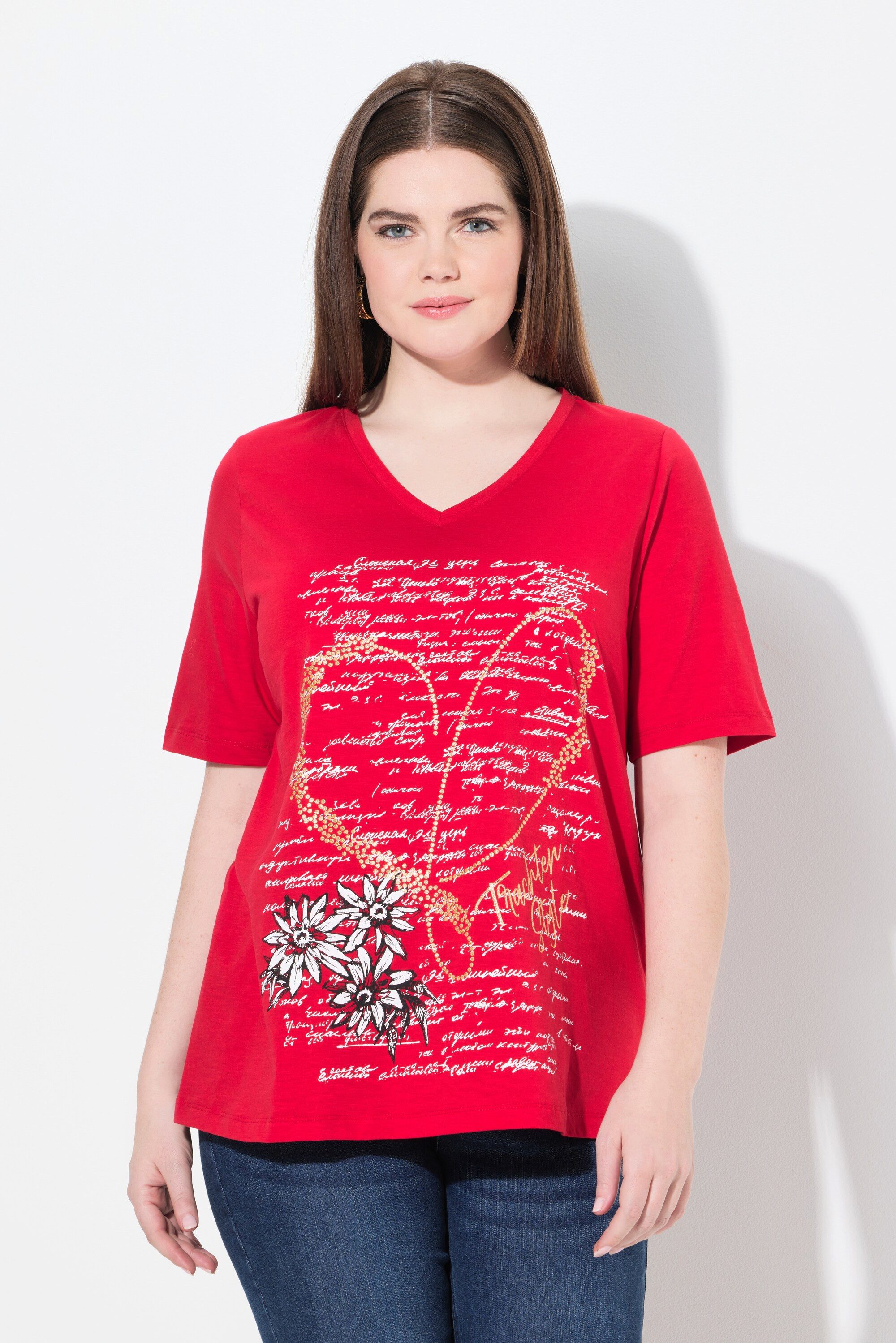 Ulla Popken T-Shirt T-Shirt Trachtenmotiv Classic Rundhals Halbarm günstig online kaufen