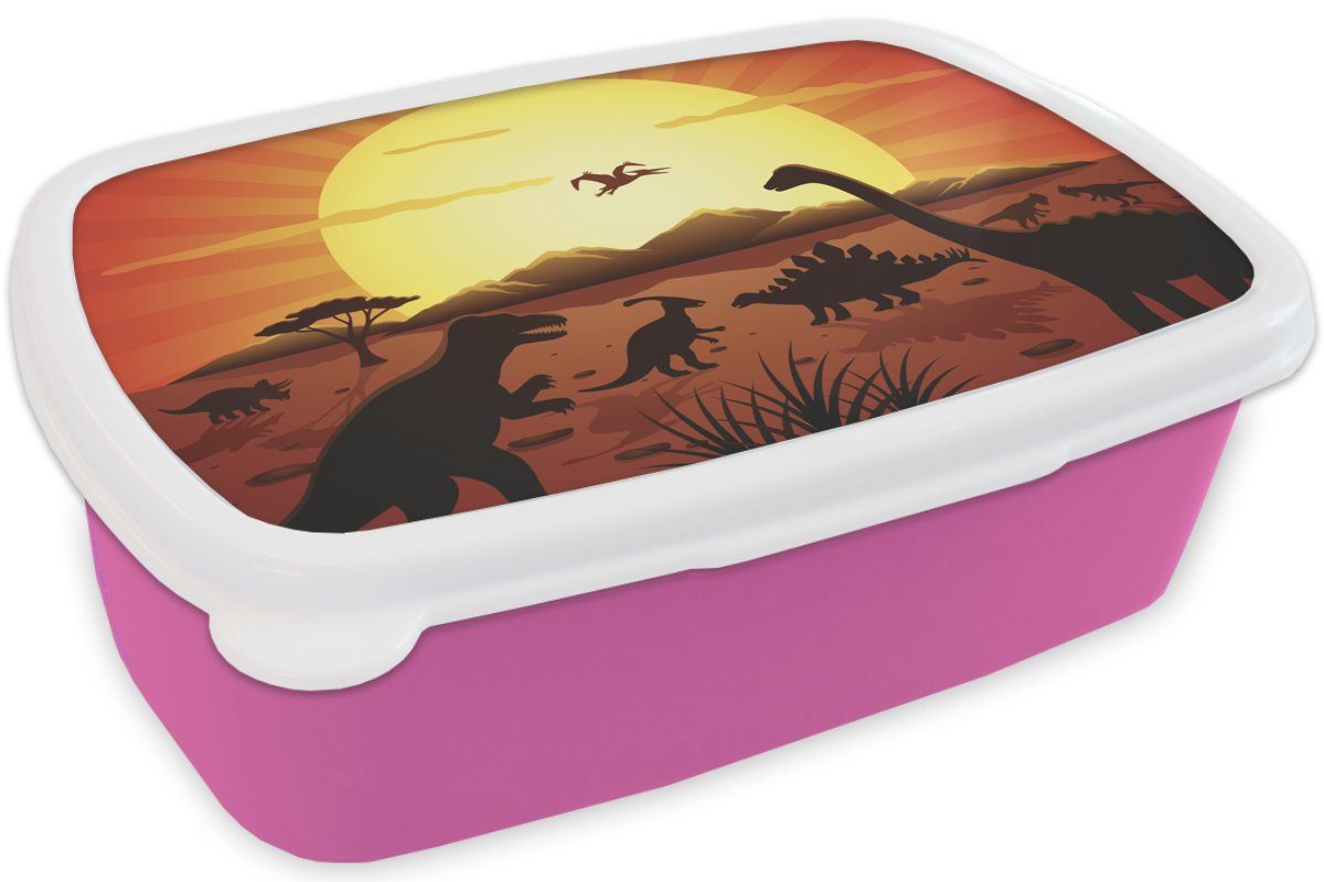 Kunststoff Snackbox, MuchoWow - Erwachsene, Sonne - (2-tlg), - Mädchen, Dino Kunststoff, Lunchbox für - Zeichnung - Natur Kinder Jungen, Brotdose rosa Kinder, Brotbox