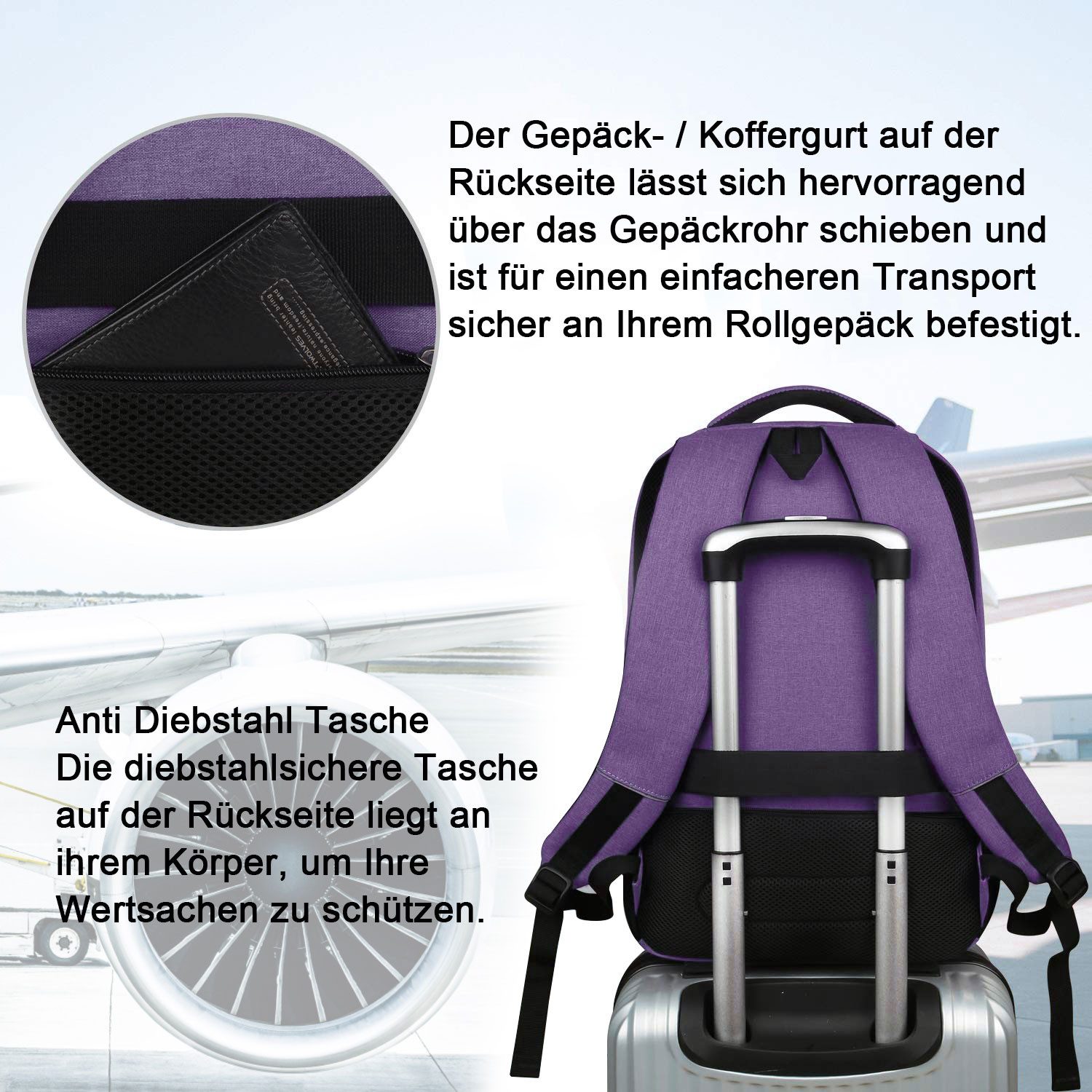 MODFU Laptoprucksack Laptop Rucksack Rucksäcke Schulrucksack Laptoptasche Wasserbeständig (Laptop Notebook Tasche Schule Uni Rucksack Freizeitrucksack, Anti-Die – Bild 5 von 5