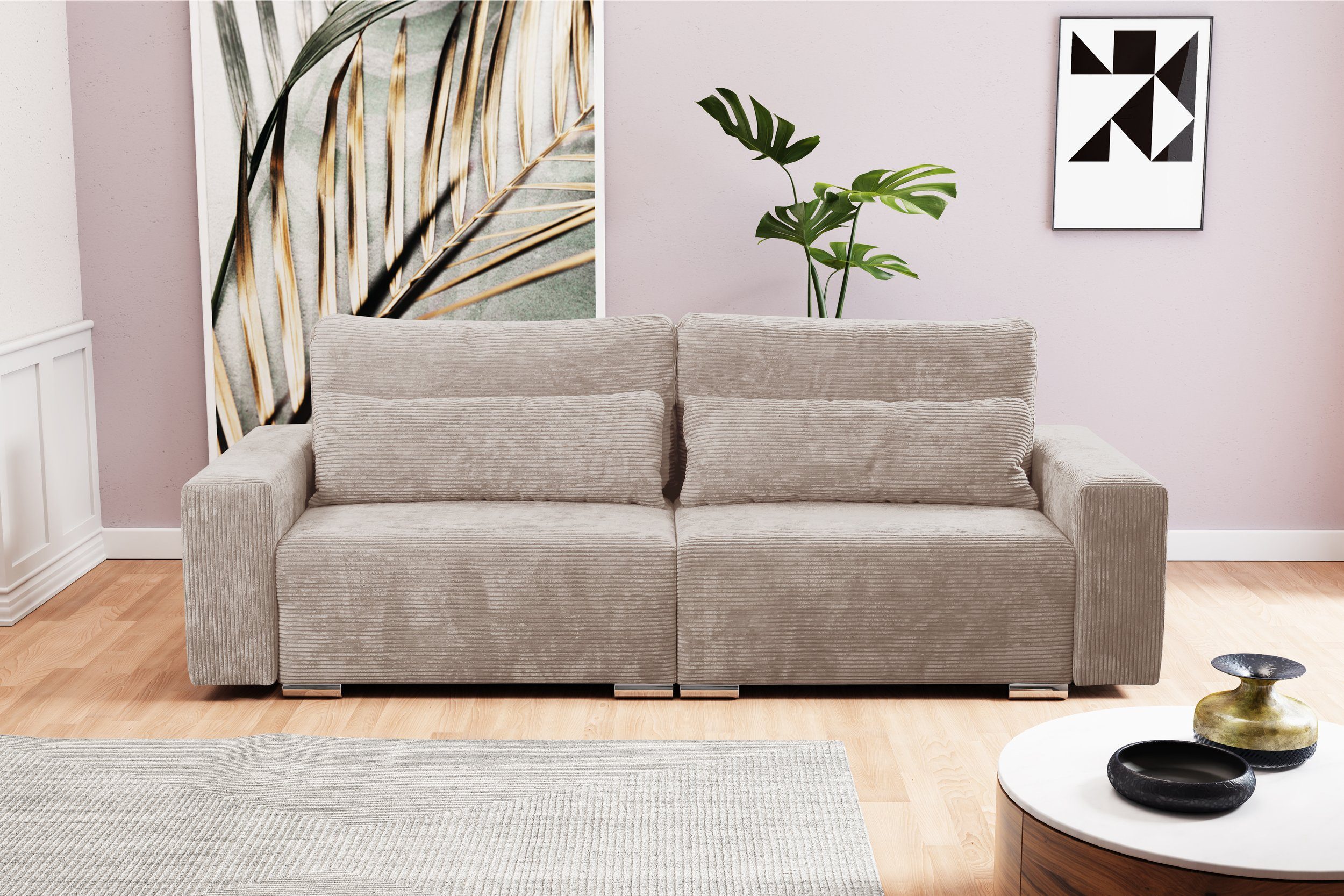 Stylefy 3-Sitzer Afina, Kissen, mit Modern frei Sofa, Modern Raum im inklusive Bettfunktion, stellbar, 2-Sitzer, Design