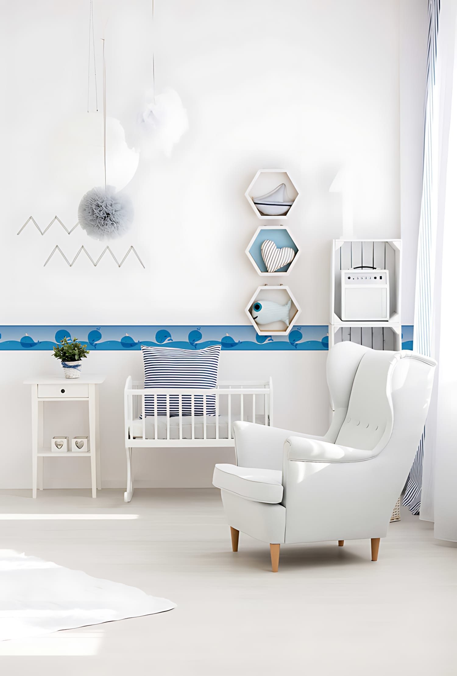 Profhome Bordüre 403721-GU Tiermotiv Tapete Kindertapete matt blau 0,75 m2, leicht strukturiert, matt, (1 Rolle, 0,75 qm), selbstklebende Bordüre in blau