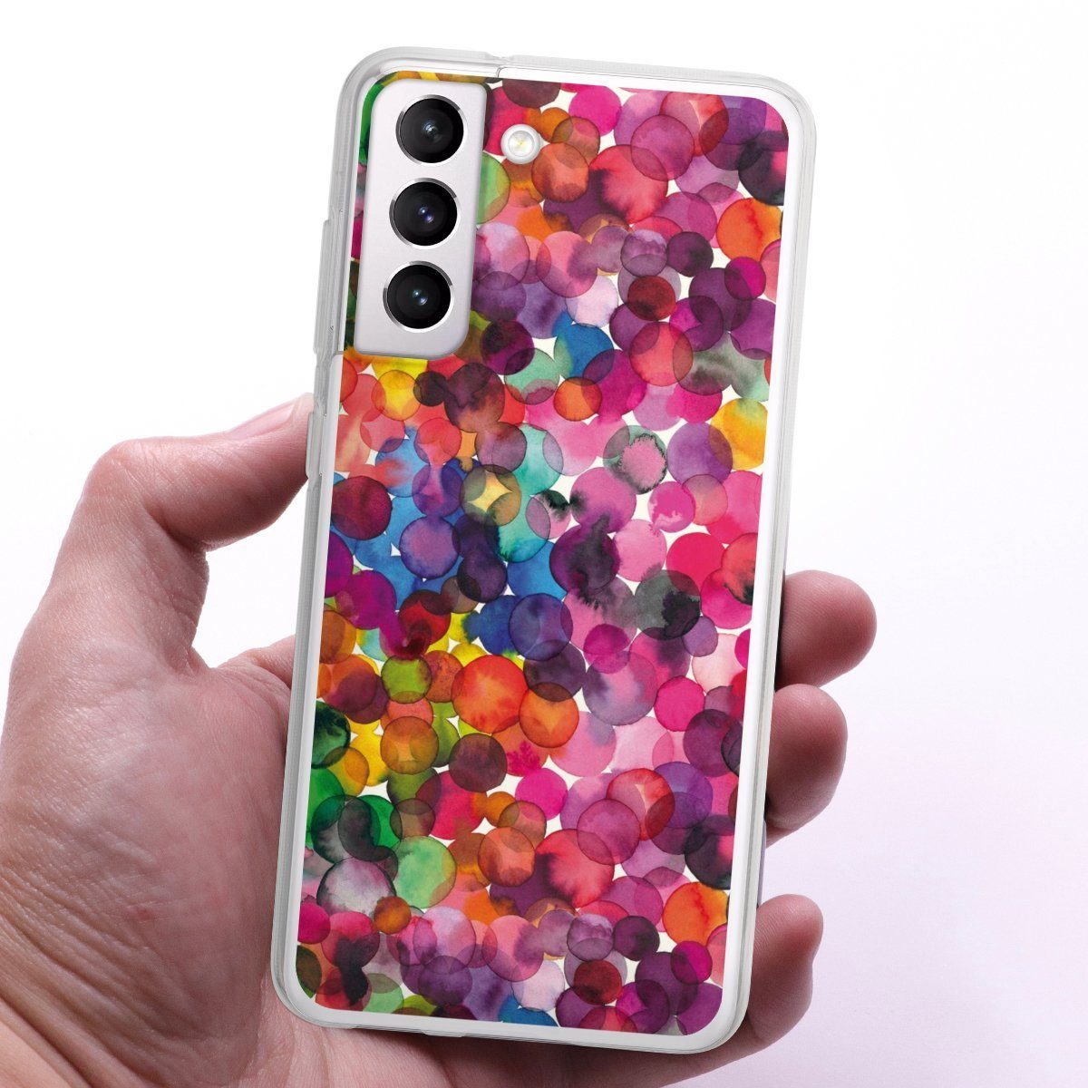 DeinDesign Handyhülle bunt Punkte Wasserfarbe Overlapped Watercolor Dots, Samsung Galaxy S21 FE 5G Silikon Hülle Bumper Case Handy Schutzhülle