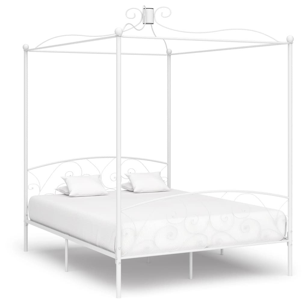 vidaXL Himmelbett 180 x 200 cm Himmelbett-Gestell Weiß Metall 180x200 cm Bett Bettrahmen