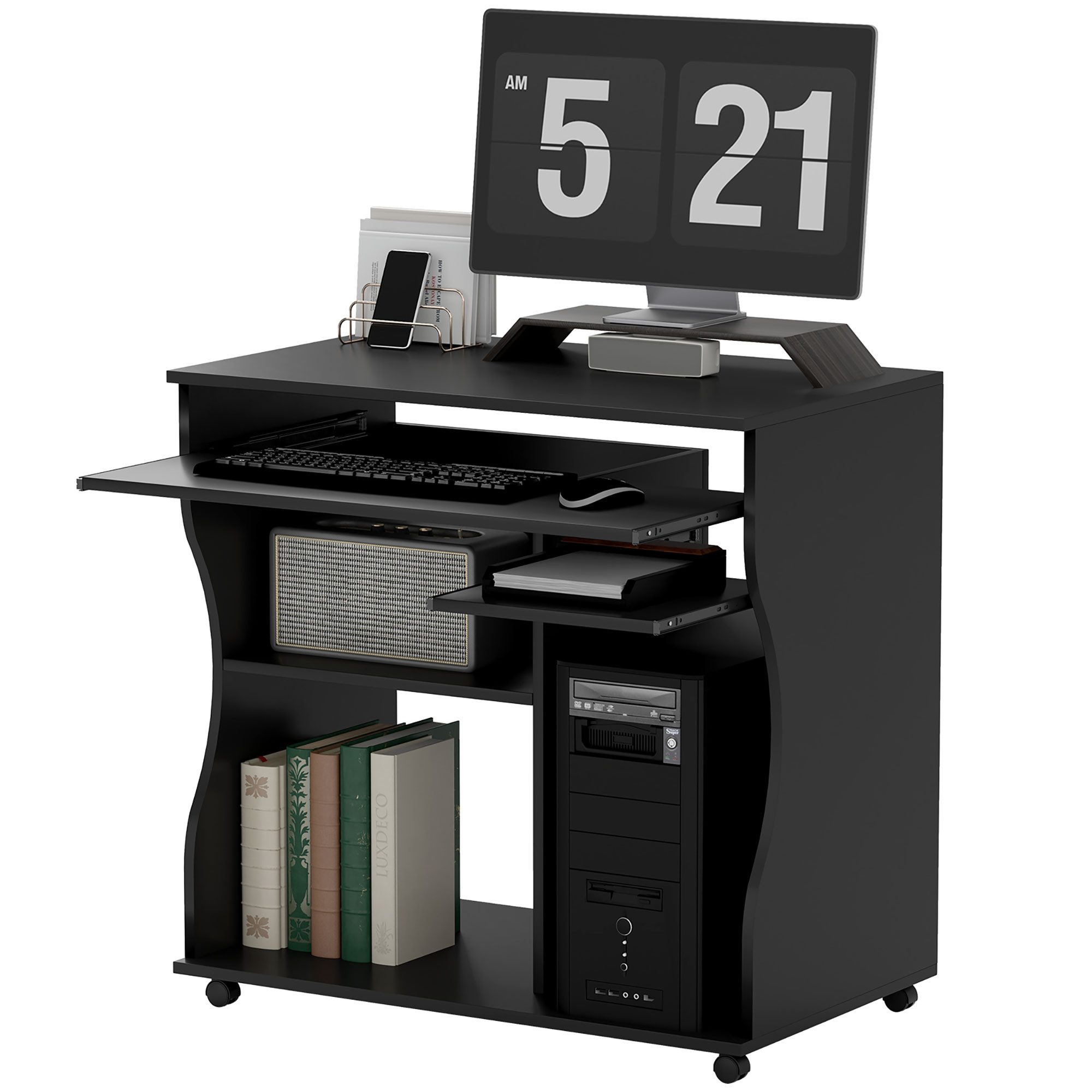 Schreibtisch Computertisch mit Rollen, Schreibtisch mit Stauraum, 80 x 48 x 75 cm
