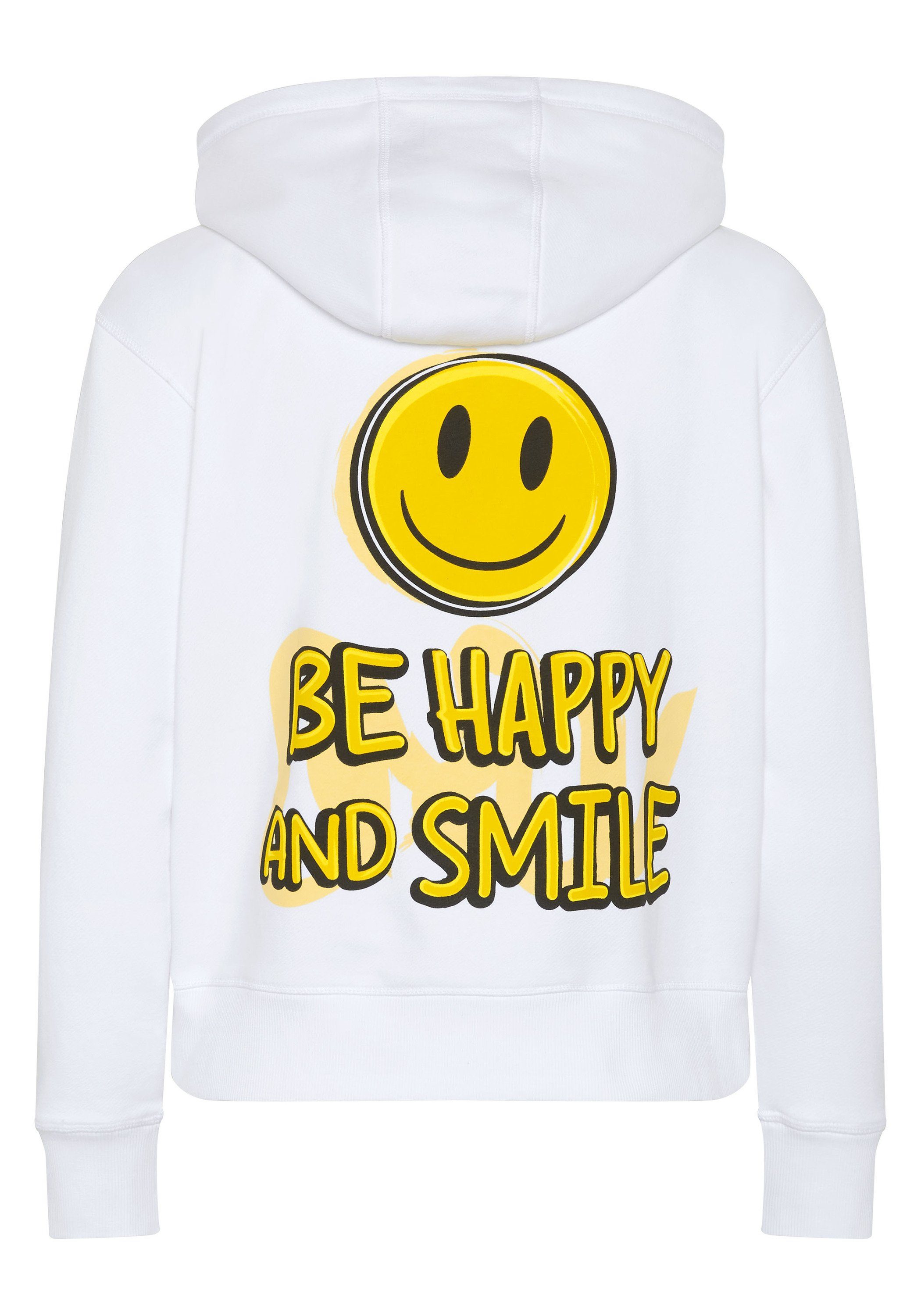 Schriftzug und Grinsegesicht-Motiv Kapuzensweatshirt mit Emoji