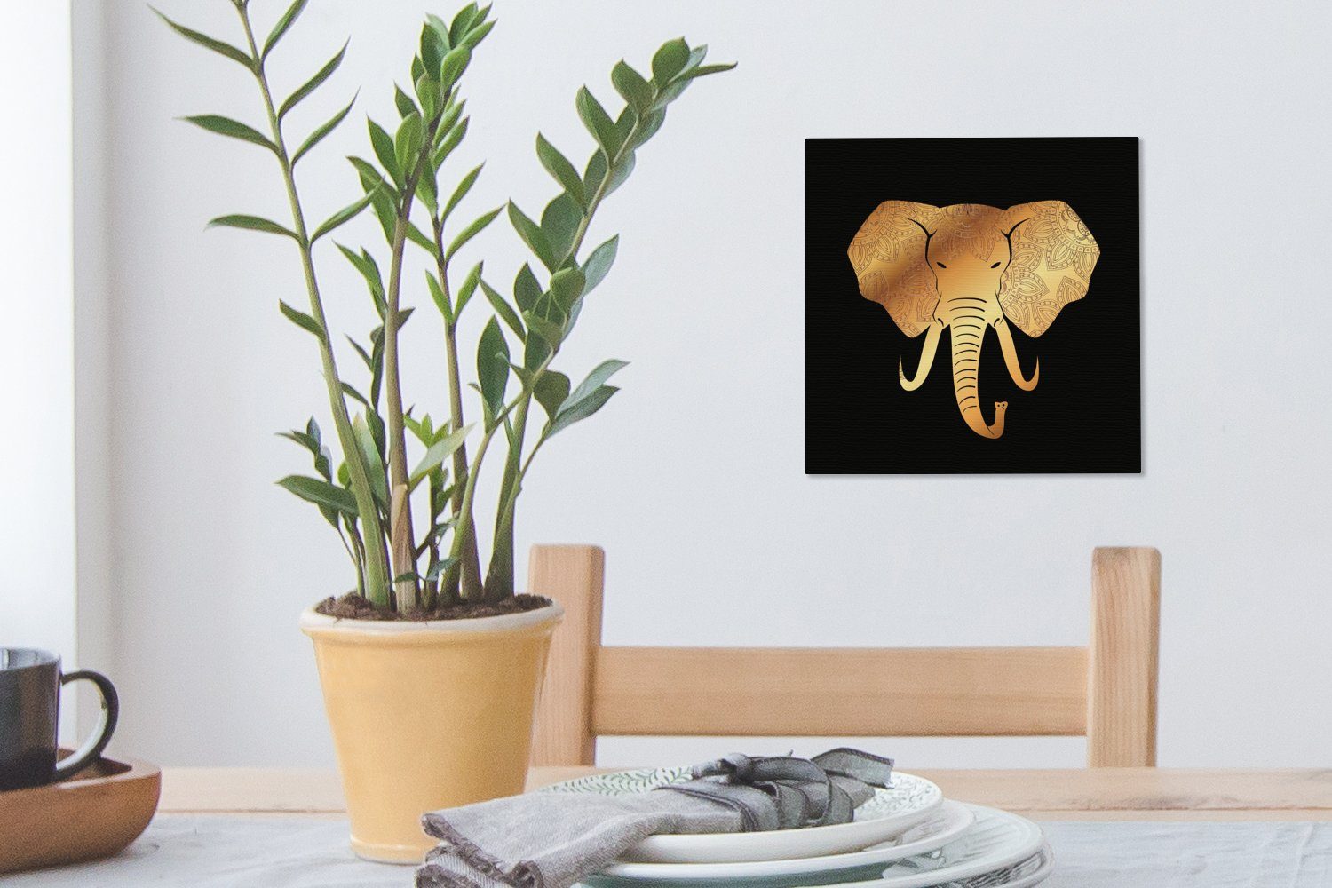 OneMillionCanvasses® Leinwandbild Elefant (1 Blumen, Bilder - St), Wohnzimmer - Schlafzimmer Leinwand Gold für