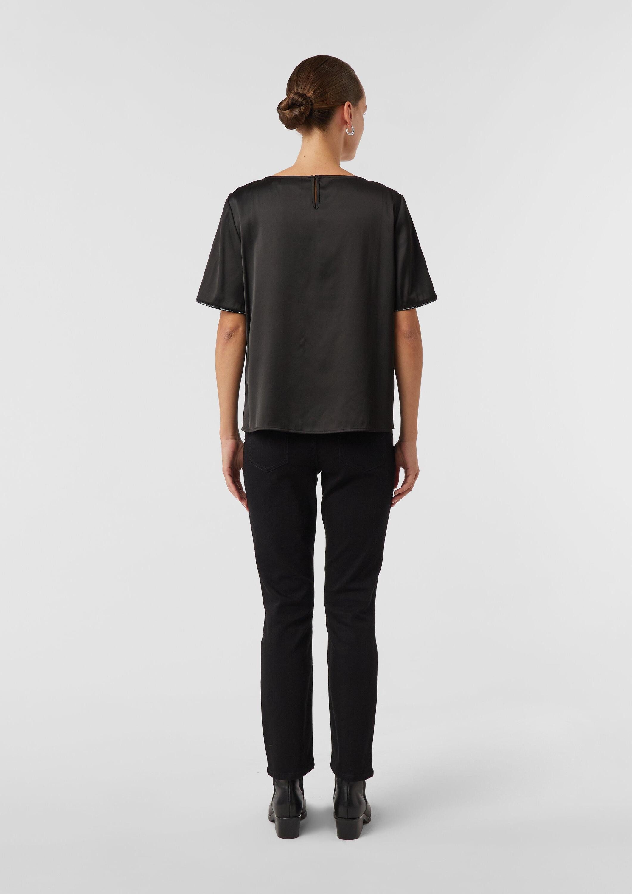 comma Kurzarmbluse Bluse Kurzärmelige Satinbluse mit Logodetails am Ärmel