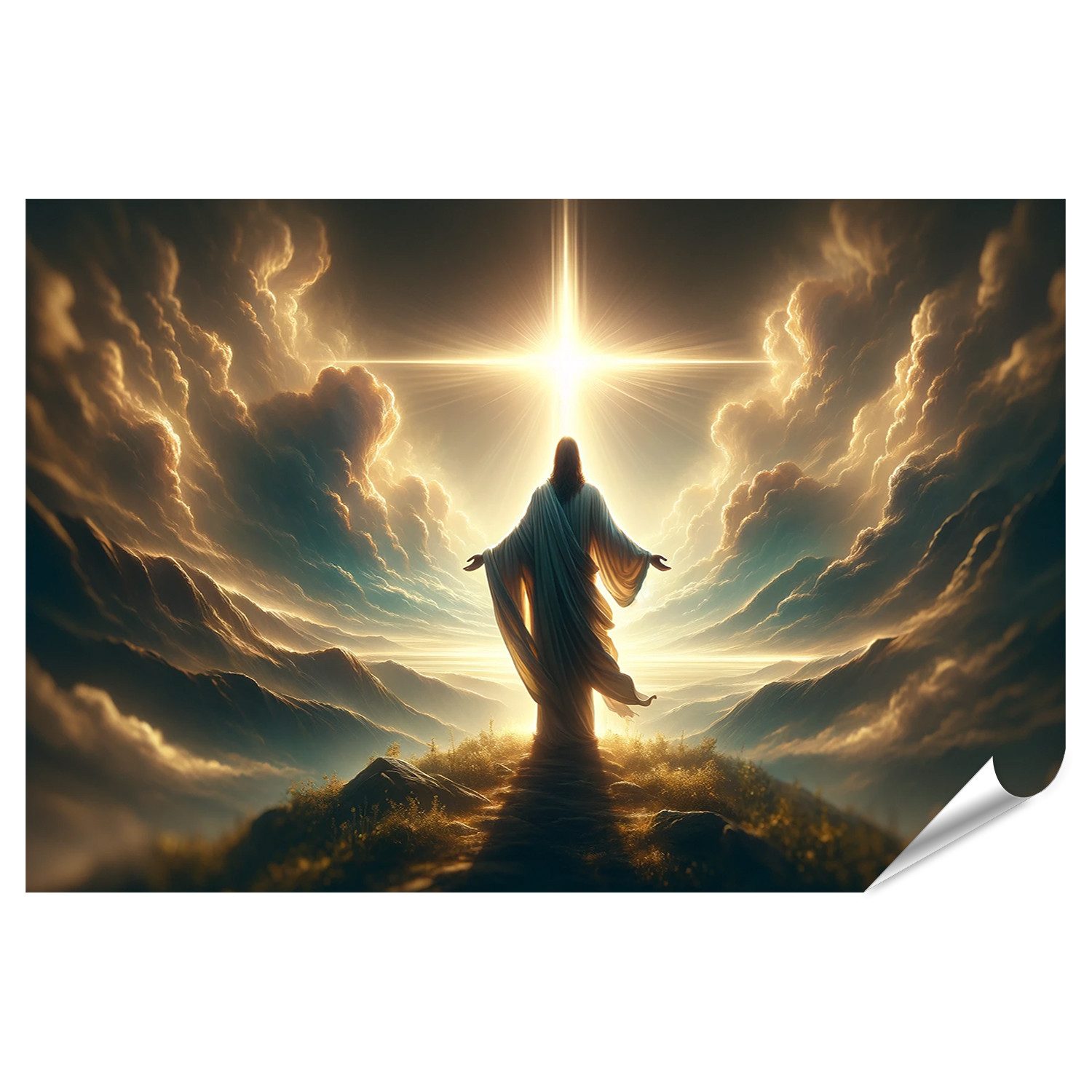 islandburner Poster Jesus im Sonnenlicht auf Hügel Erlöser