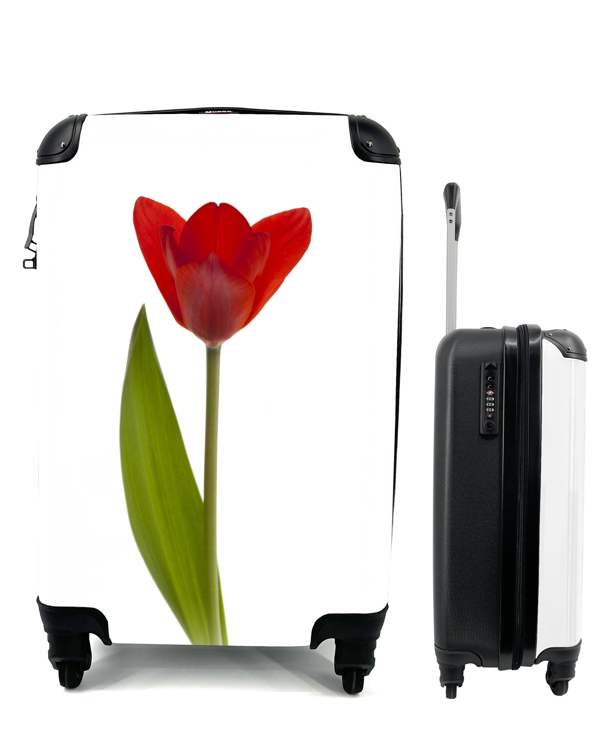 MuchoWow Handgepäckkoffer Rote Tulpe vor weißem Hintergrund, 4 Rollen, Reisetasche mit rollen, Handgepäck für Ferien, Trolley, Reisekoffer