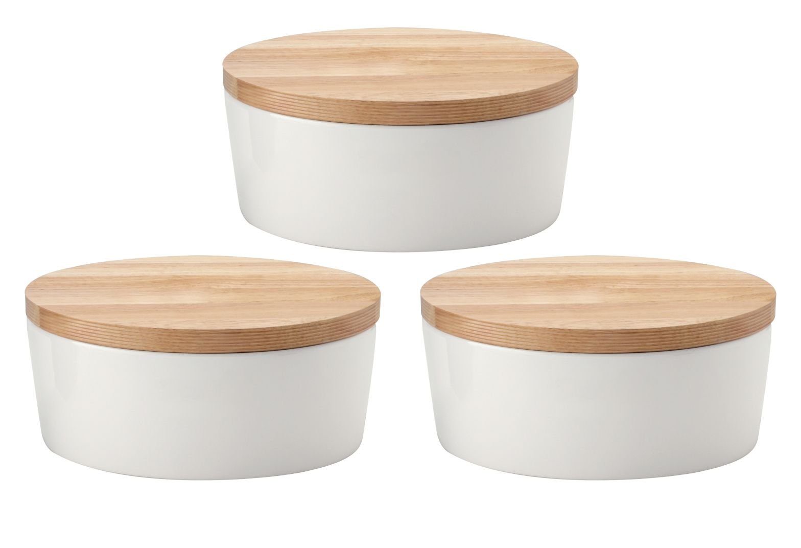 Continenta Brotkasten, Keramik, (Set, 3-tlg), Brottopf oval mit Holzdeckel, Rückseite als Schneidebrett nutzbar