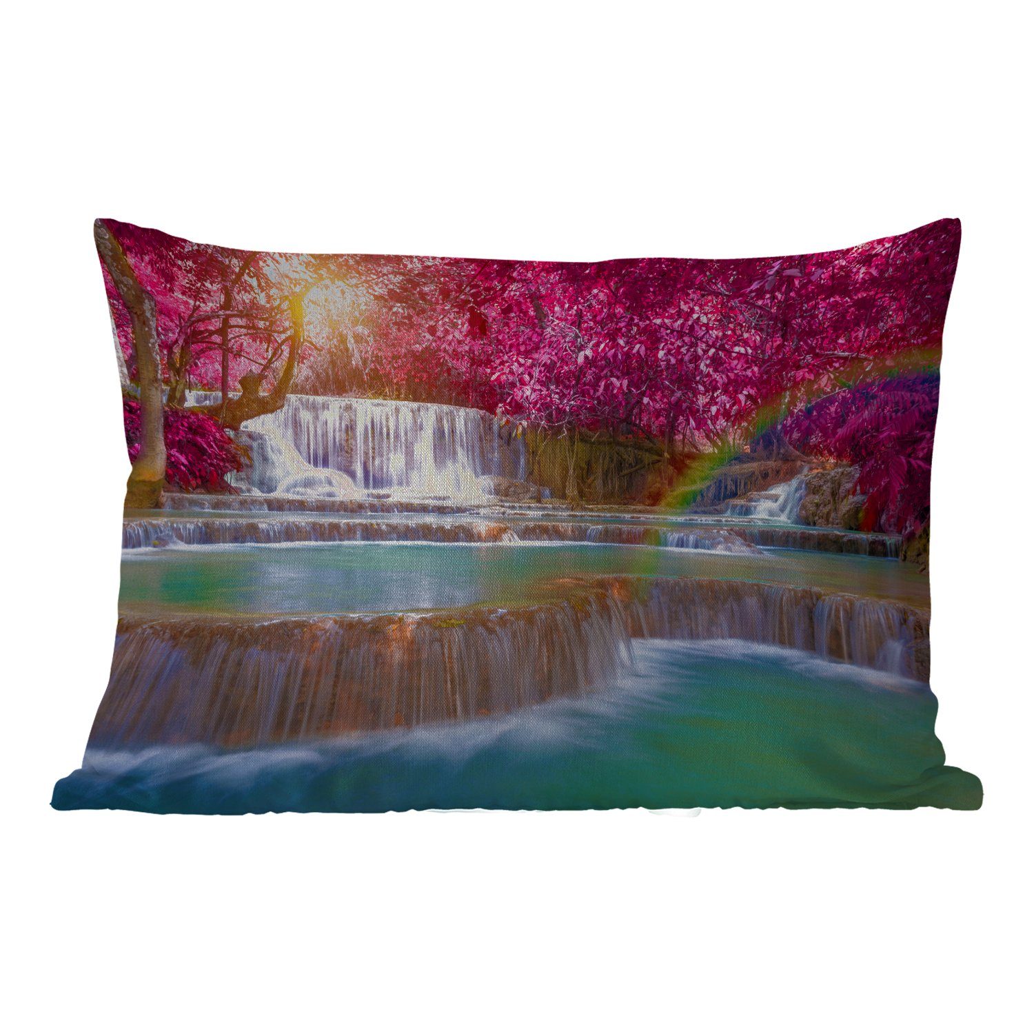 Outdoor-Dekorationskissen, Kissenhülle - Dekokissen Regenbogen Polyester, MuchoWow Wasserfall Rosa Dekokissenbezug, - - Natur, Bäume -