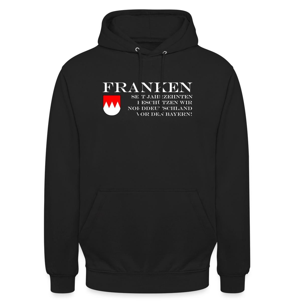 Spreadshirt Hoodie Franken Seit Jahrzehnten Anti Bayern Unisex Hoodie (1-tlg) Unisex-Schnitt: Sitzt bei Männern körpernah, bei Frauen weit