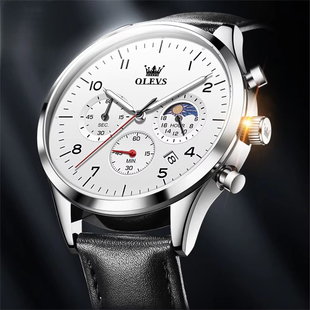 OLEVS Quarzuhr Herren Olevs Chronograph Uhr mit Tag & Nacht Anzeige, Lederarmband