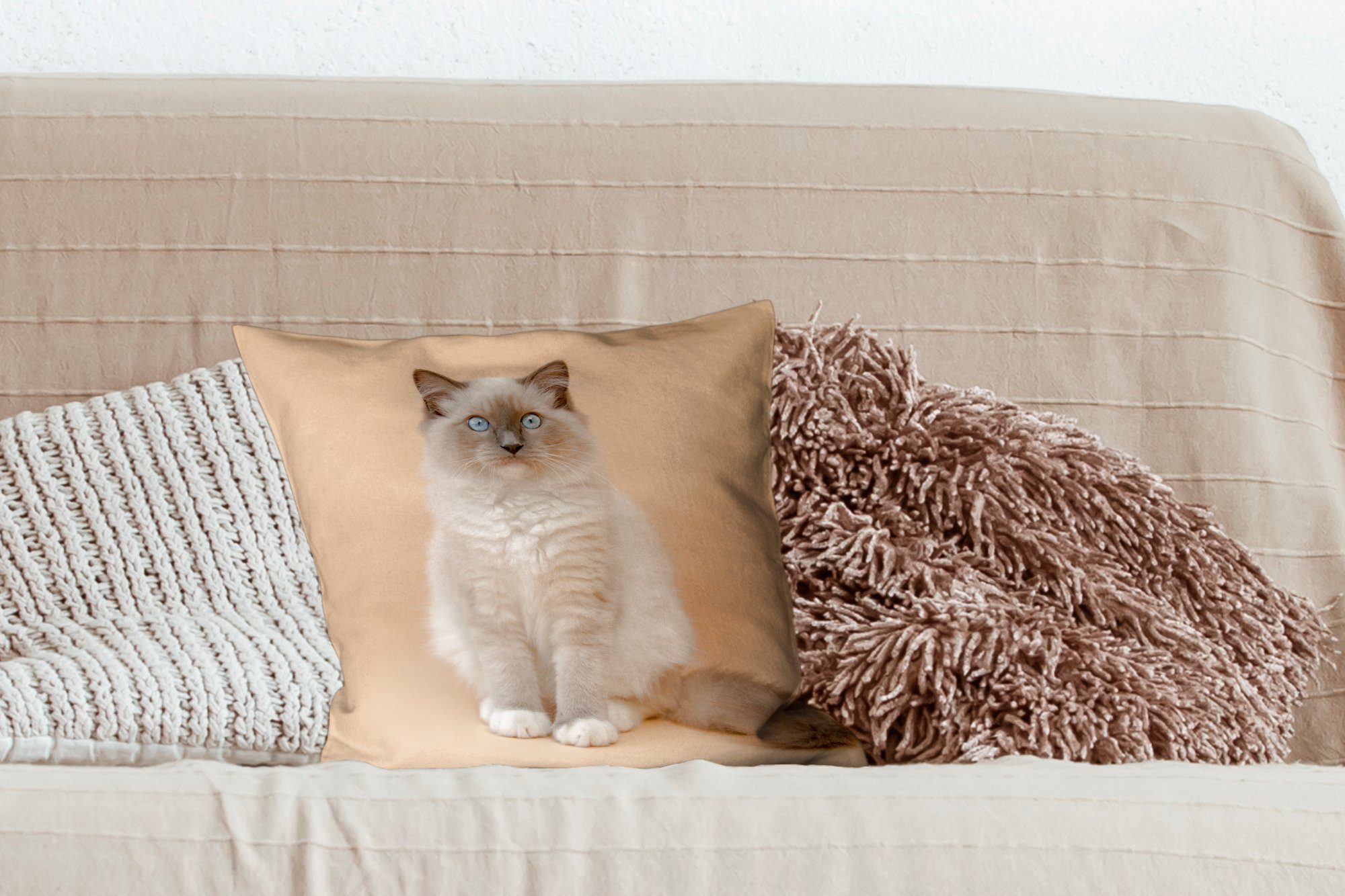 Mädchen Porträt - - - mit Schlafzimmer, - Wohzimmer, Deko, Dekokissen für Siamese Kinder Sofakissen Katze - - Jungen MuchoWow Füllung Zierkissen Kinder,