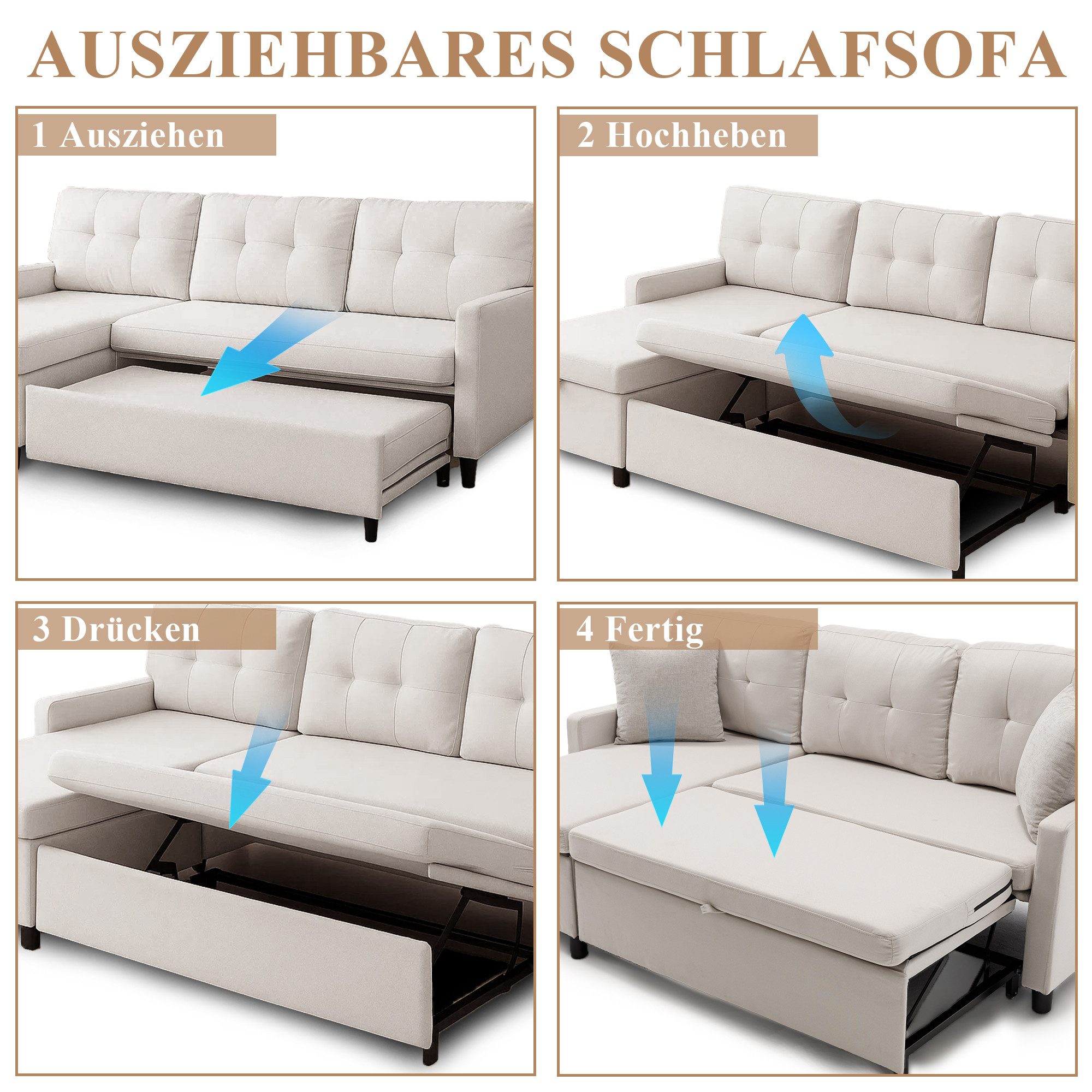HOMYEDAMIC Schlafsofa 172 x 187 cm Schlafsofa 2-Sitzer Sofa Couch, Schlafsofa mit Matratze Variables Sofa Doppel-Liege