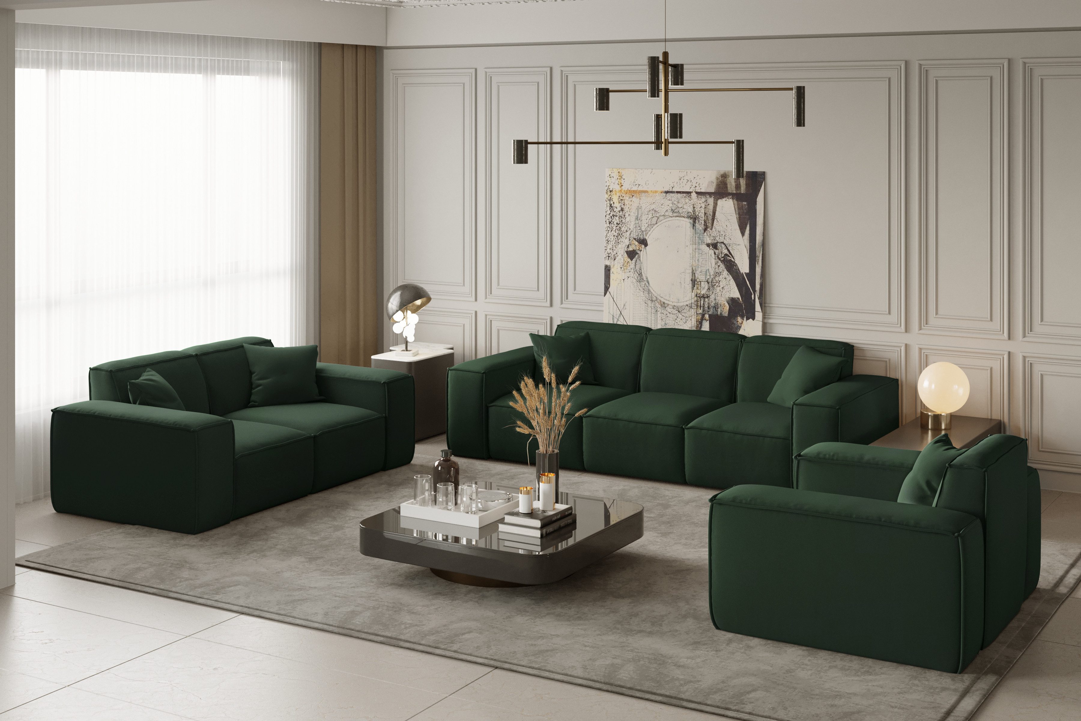 Friderik-EU Loungeset Möbelset LUGA Sofa 3-Sitzer, 2-Sitzer, Sessel, dekorative Kissen