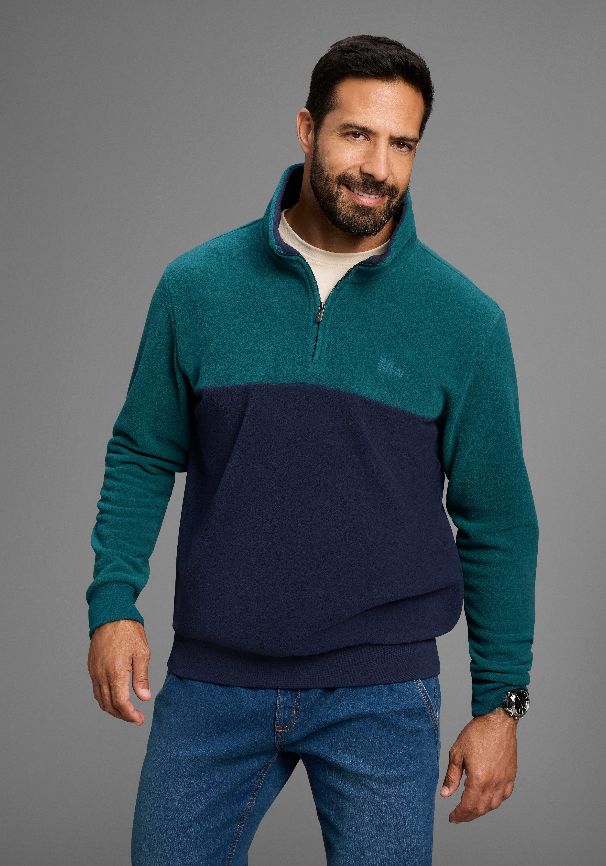 Man's World Fleecepullover Troyer mit Kontrast-Part, günstig online kaufen