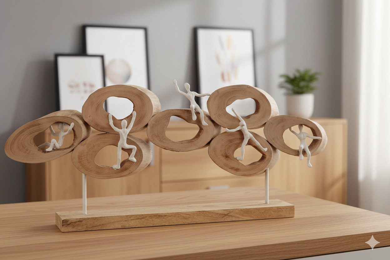 MF Skulptur Skulptur Lebenskreis Mangoholz Deko Figur Natur Modern 73cm (1 St)