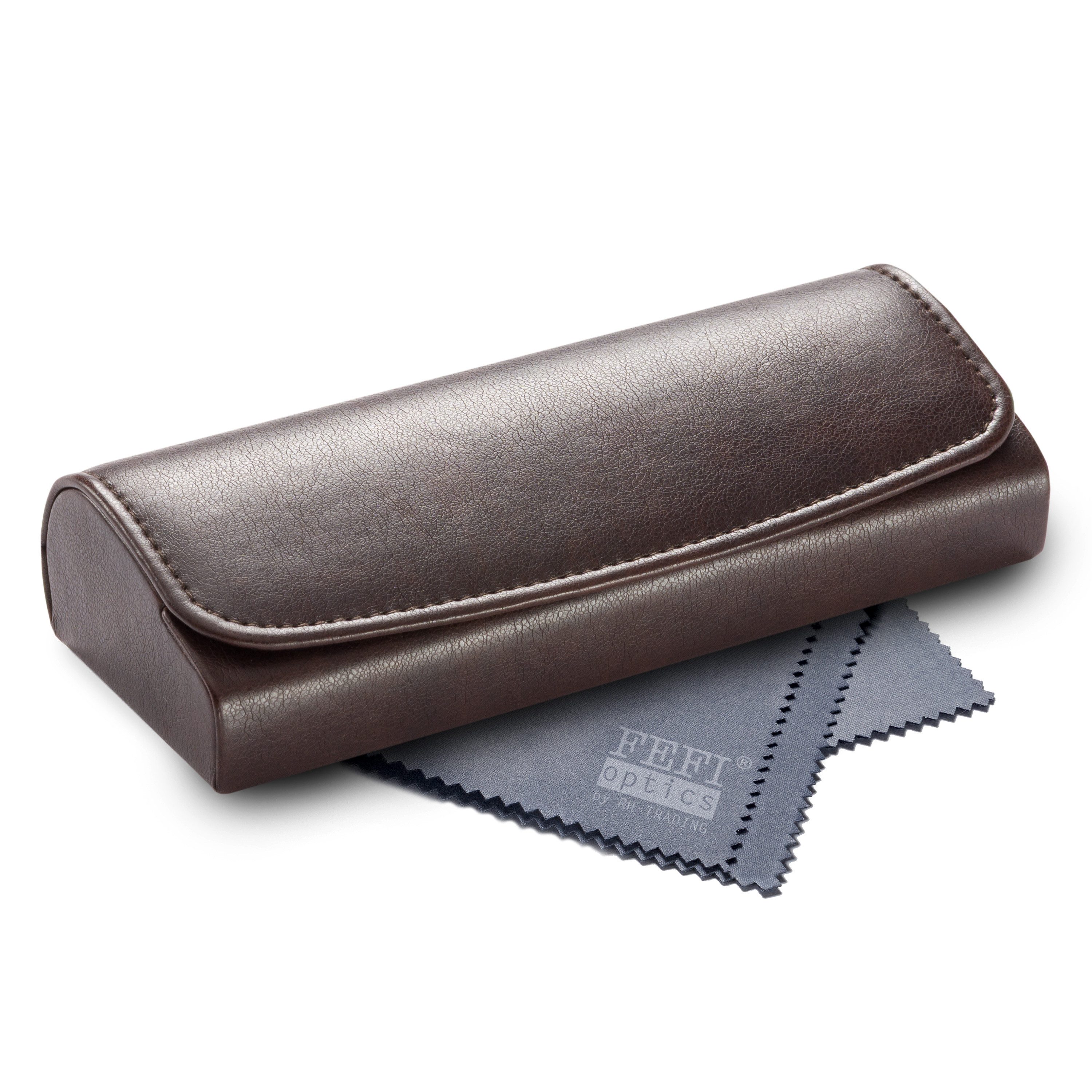 FEFI Brillenetui Hardcase - Edle Leder-Optik mit Magnetverschluss, klassisch & elegant, Set aus 1 Etui + hochwertigem Mikrofasertuch