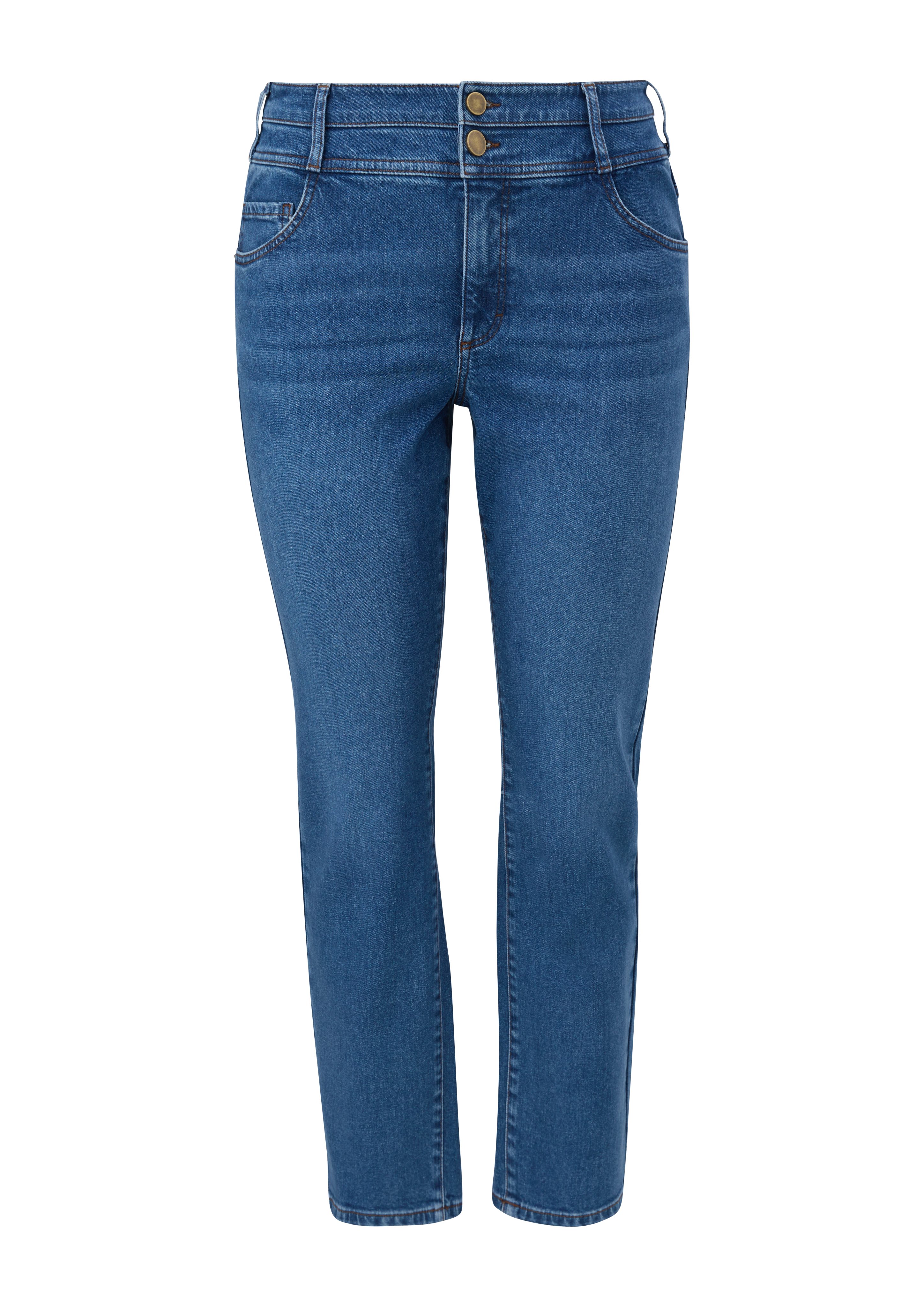 Kontrastnähte / Waschung, Logo, TRIANGLE Slim Stoffhose Mid Jeans Rise
