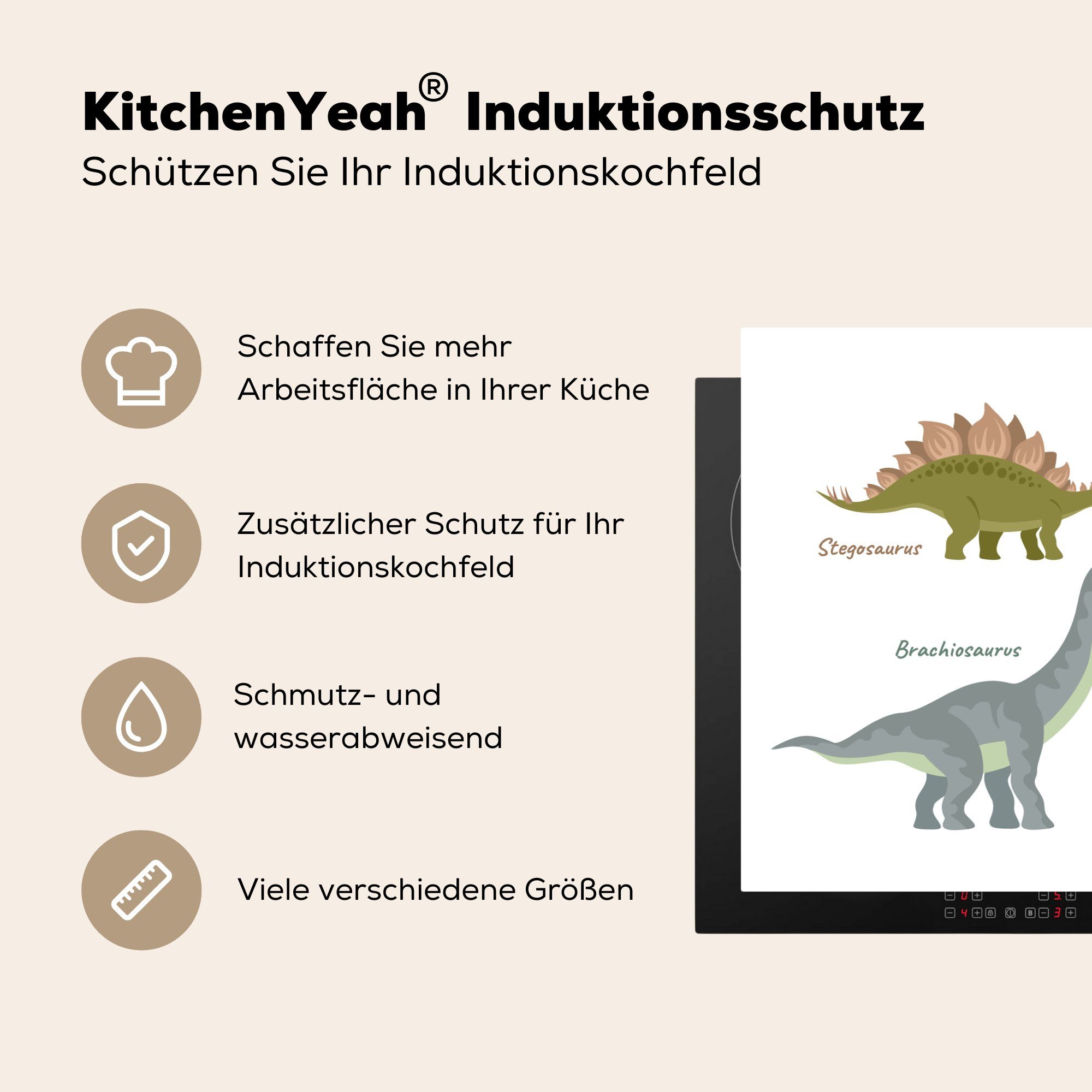 - küche, die Induktionskochfeld Herdblende-/Abdeckplatte cm, tlg), Vinyl, für Kinderzimmer, MuchoWow 81x52 - Jura Ceranfeldabdeckung Dinosaurier (1 Schutz