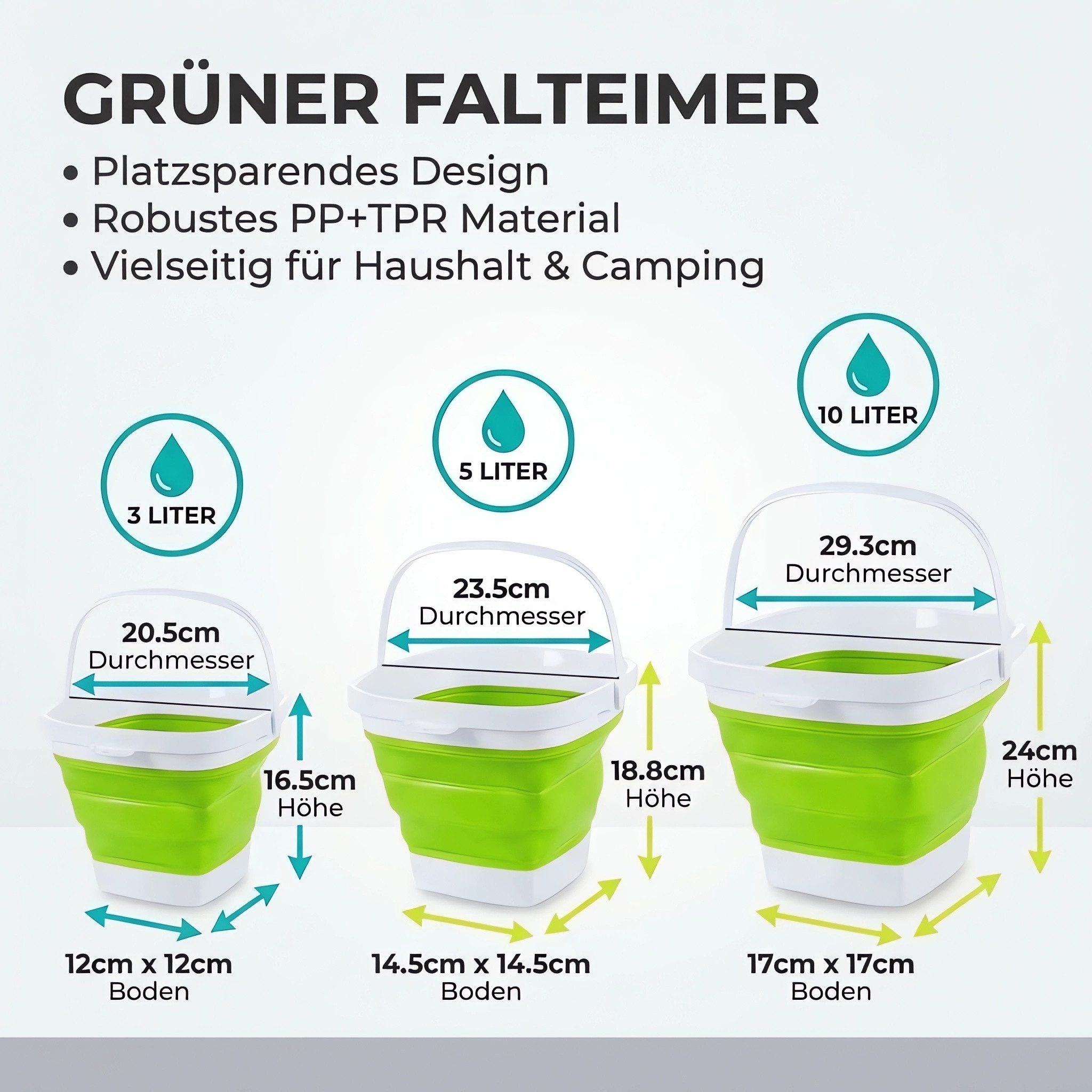 König Design Falteimer Putzeimer Wassereimer Camping Campingeimer Angeleimer, Ausgießer, Aufhängeöse, Tragehenkel, Falteimer Haus & Camping