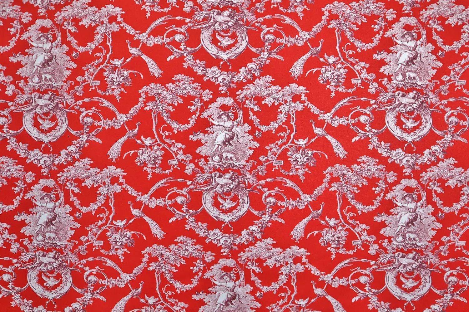 Stofferia Stoff Dekostoff Baumwolle Toile de Jouy Ludivine Rot, Meterware