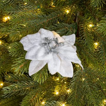 Decoris season decorations Weihnachtsbaumklammer, Weihnachtsstern Samt - Blume auf Clip 16cm weiß