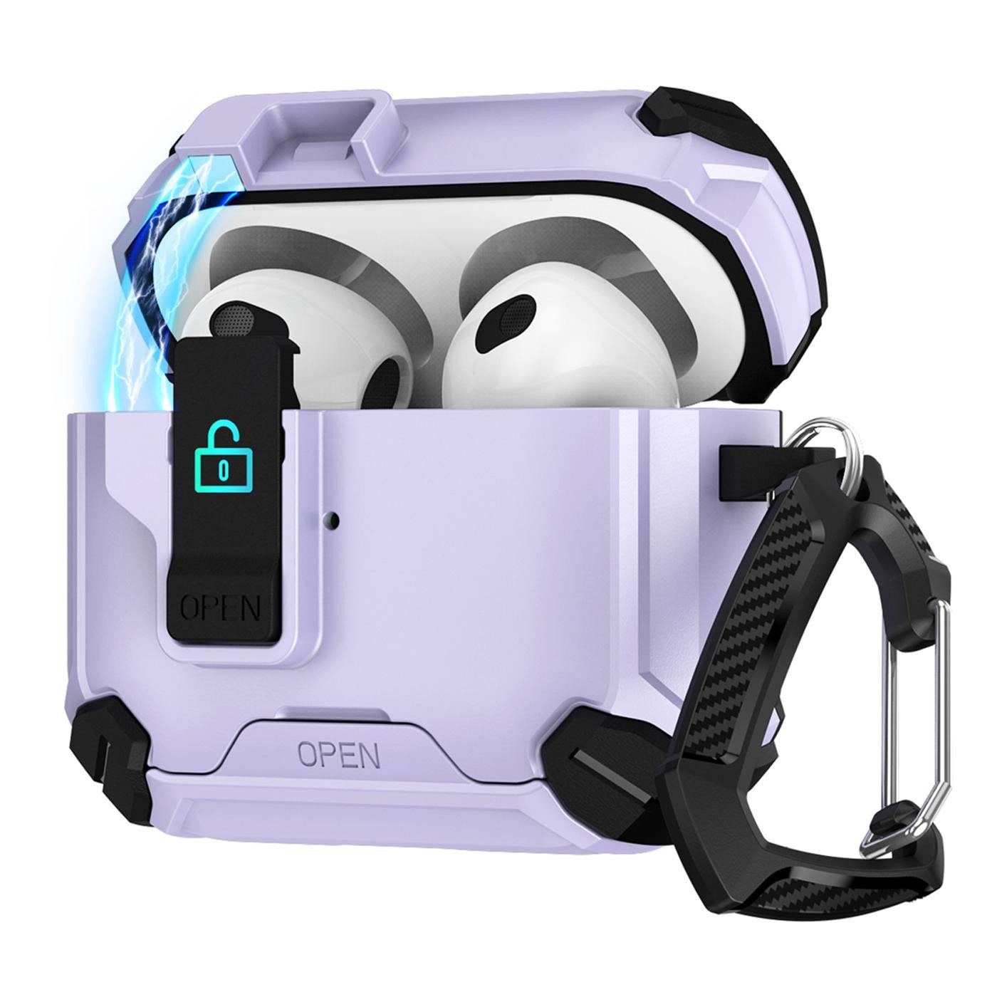 CoolGadget Kopfhörer-Schutzhülle Defender Hülle für Apple AirPods 4 magnetisch mit Karabiner, 360° Full-Body Case Schutzhülle Handy Standfunktion magnetisch ladbar