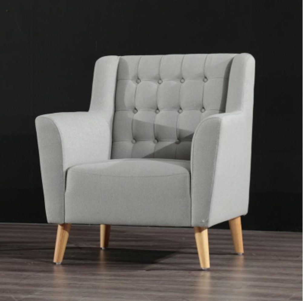 JVmoebel Sessel Eleganter Samt Sessel in Grau mit beigen Holzfüßen (Sessel), Made in Europa
