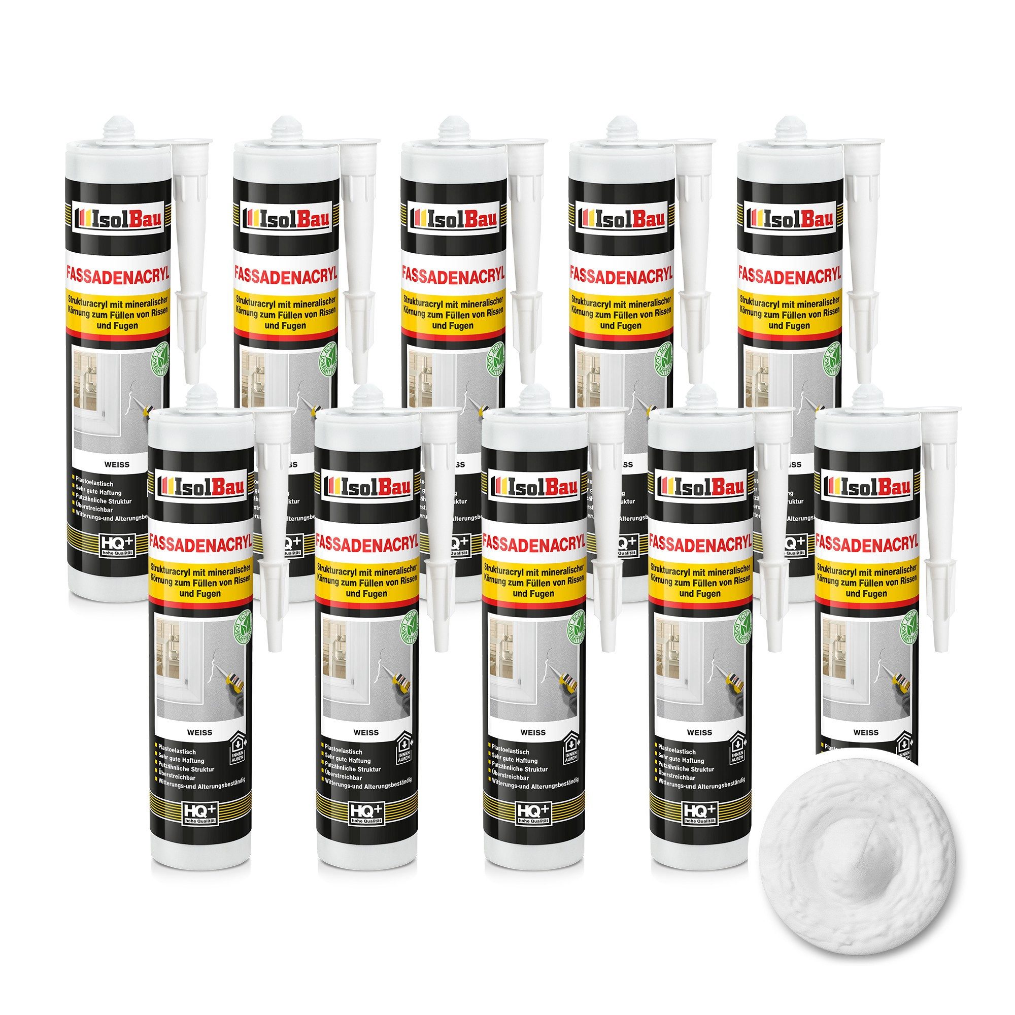 None Spachtelmasse Fassadenacryl Strukturacryl Weiss 10 x 300ml Rissen & Fugen Kartusche, Putz, Beton, Gasbeton, Gipskarton, Faserzement, Stein und Holz