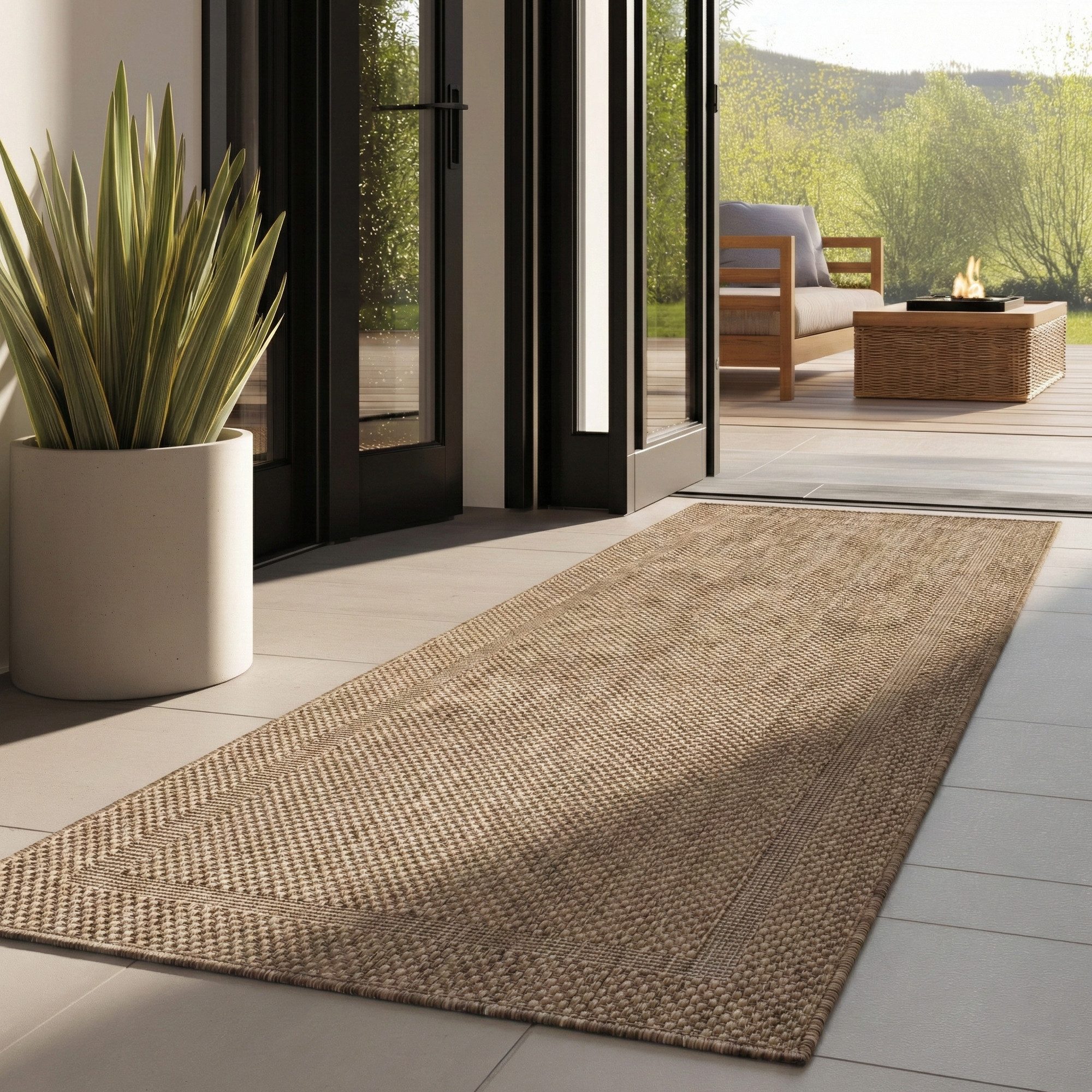 Carpettex Outdoorteppich Unicolor - Einfarbig, Läufer, Höhe: 5 mm, Teppich Wetterfest Balkon Küchenteppich Flachgewebe Sisaloptik