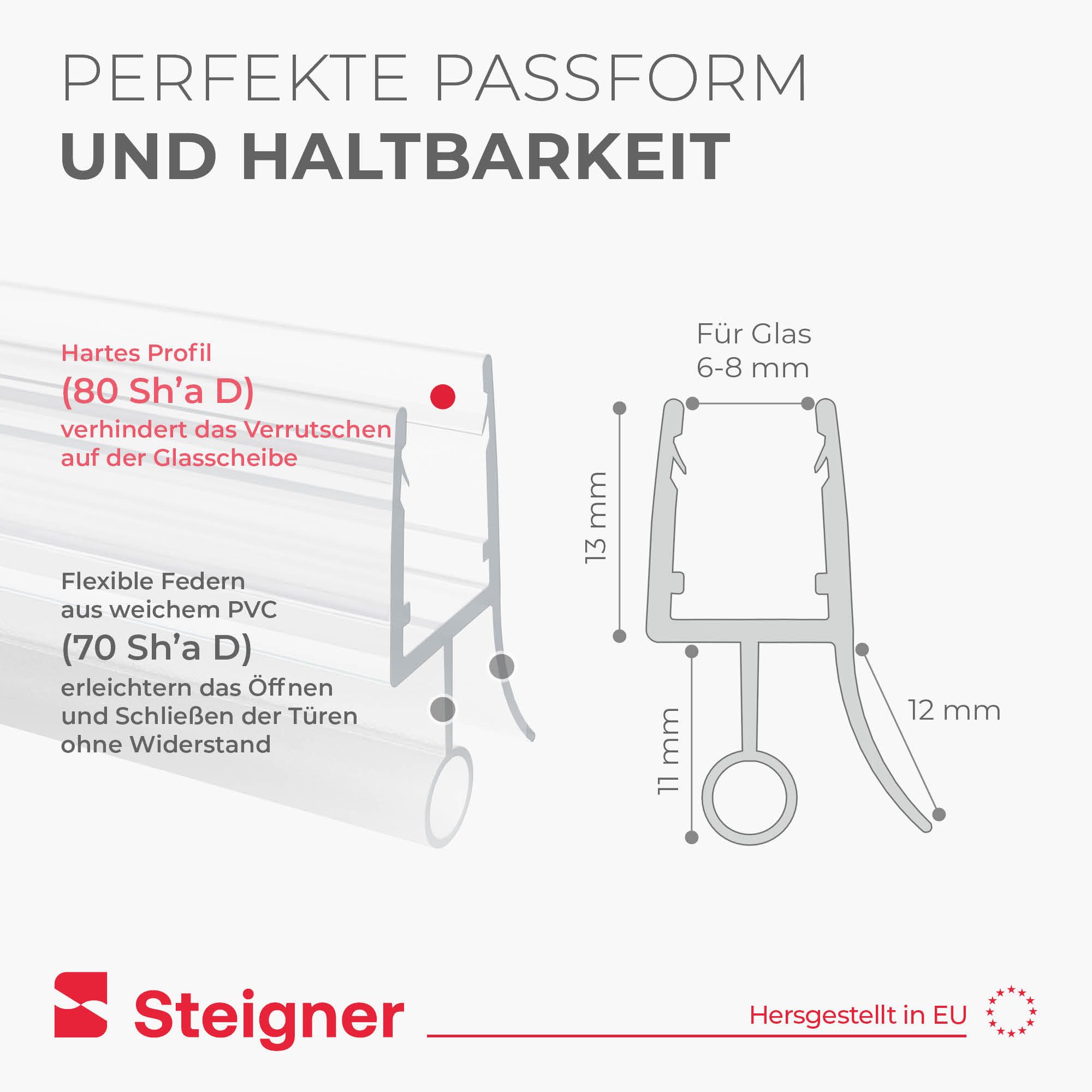 STEIGNER Duschdichtung Duschtürdichtung gerade UK08 30 cm (1 Stk) Transparent 6-8 mm, L: 30 cm, (1 Stück Packung, Einzeldichtung), Dichtungfür Eckeinstieg Dusch – Bild 5 von 5