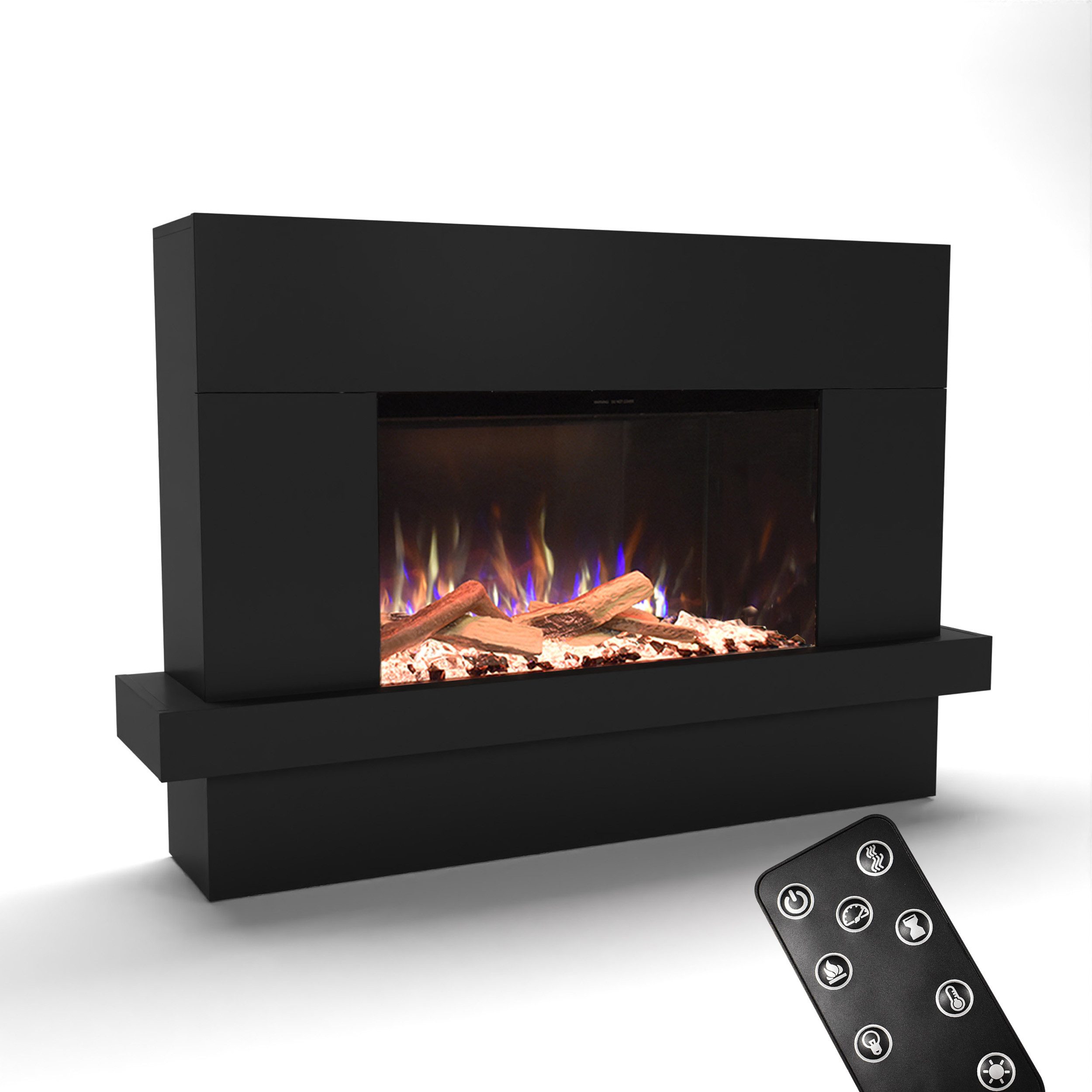 GLOW FIRE Elektrokamin PR9 E-Motion 3D, Elektrischer Kamin mit 3D Feuer mit Heizung, täuschend echte Flamme mit Heizung, 3 Dekorationen