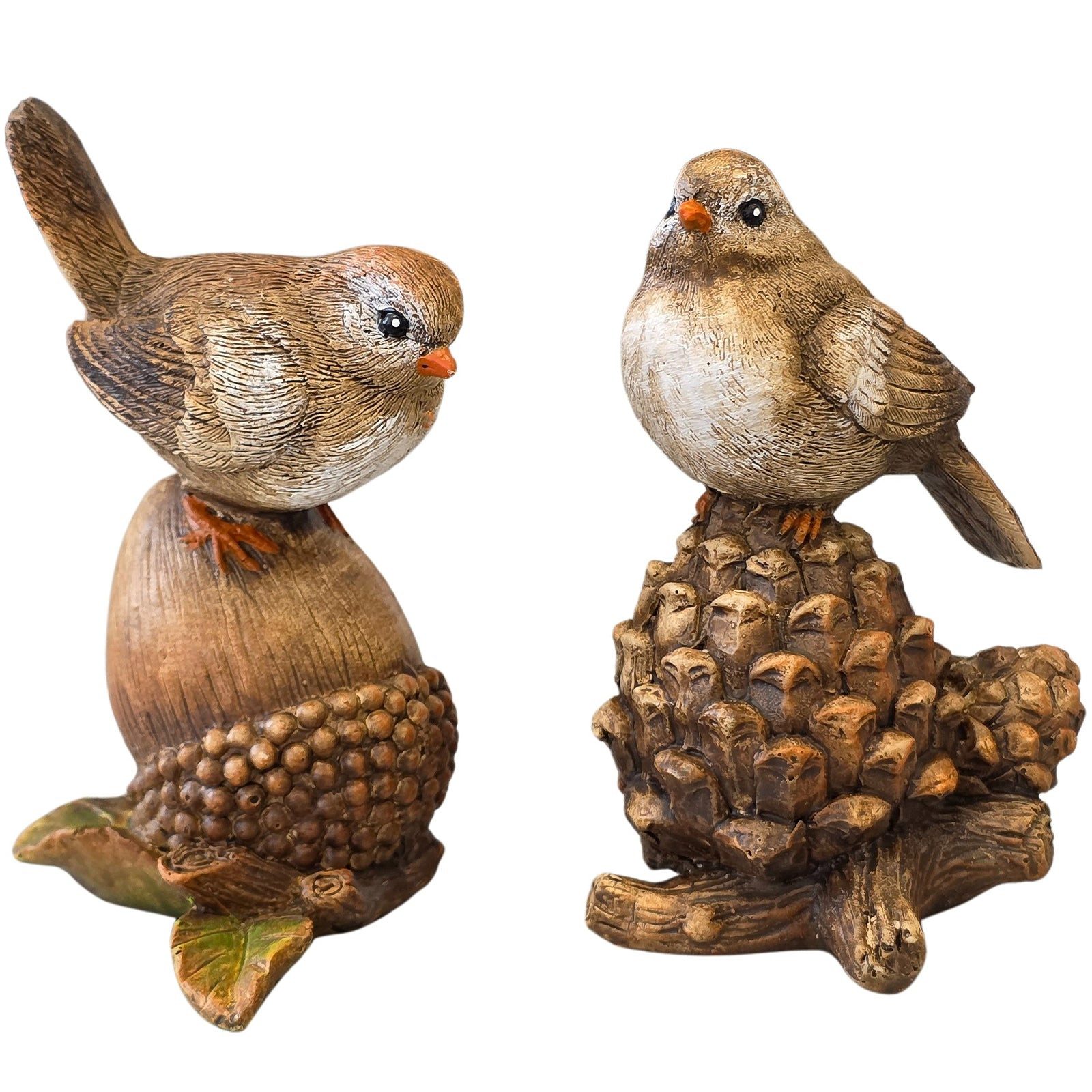 Logbuch-Verlag Dekofigur Dekofigur Vogel braun auf Eichel & Tannenzapfen 10–11 cm – Herbstdeko