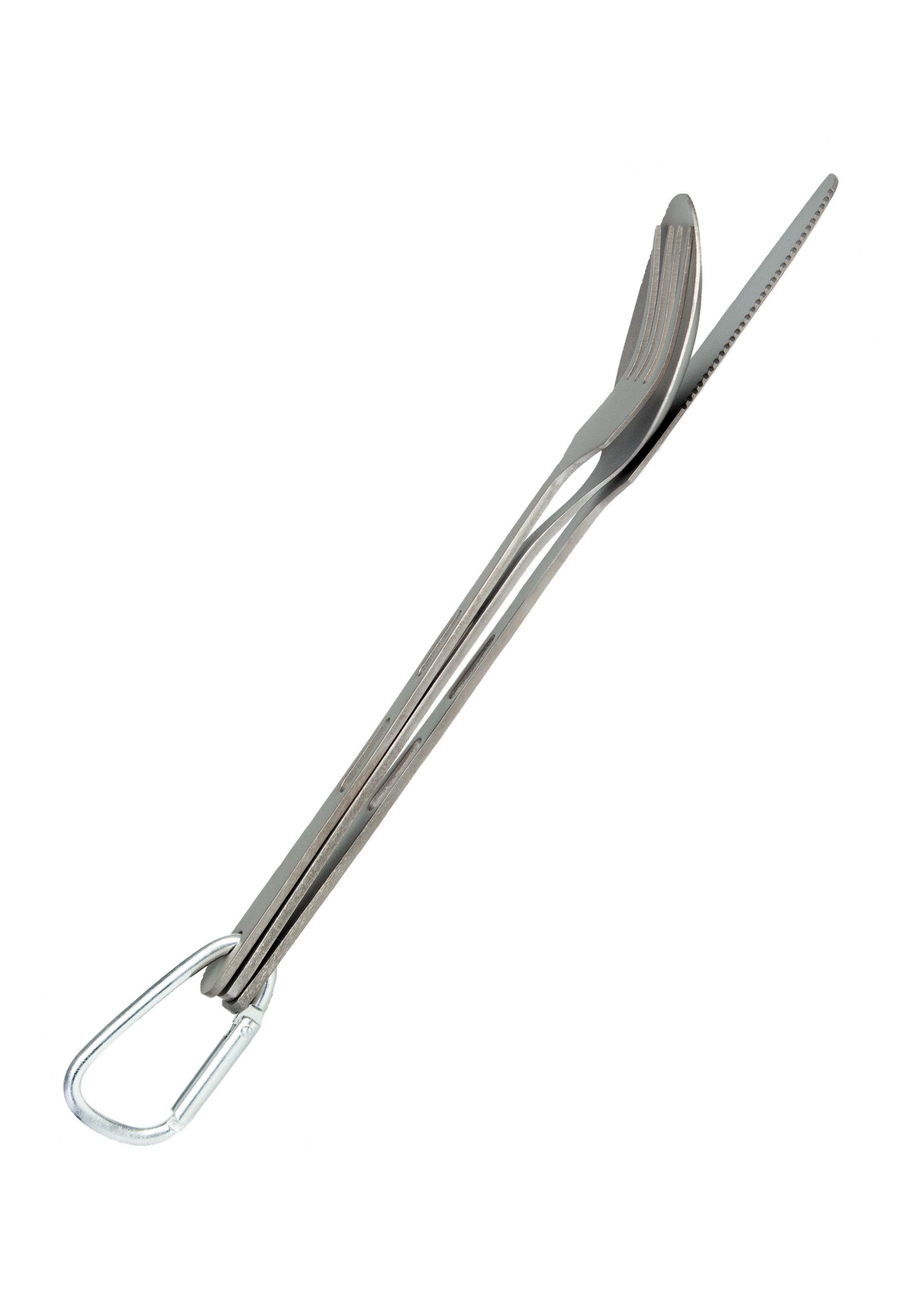 Black Snake Besteck-Set Titan Campingbesteck 3-teilig mit Karabiner & Beutel (3-tlg), 1 Personen, Titan, Ultraleichtes Titan Besteck mit nur ca. 55 g Gewicht