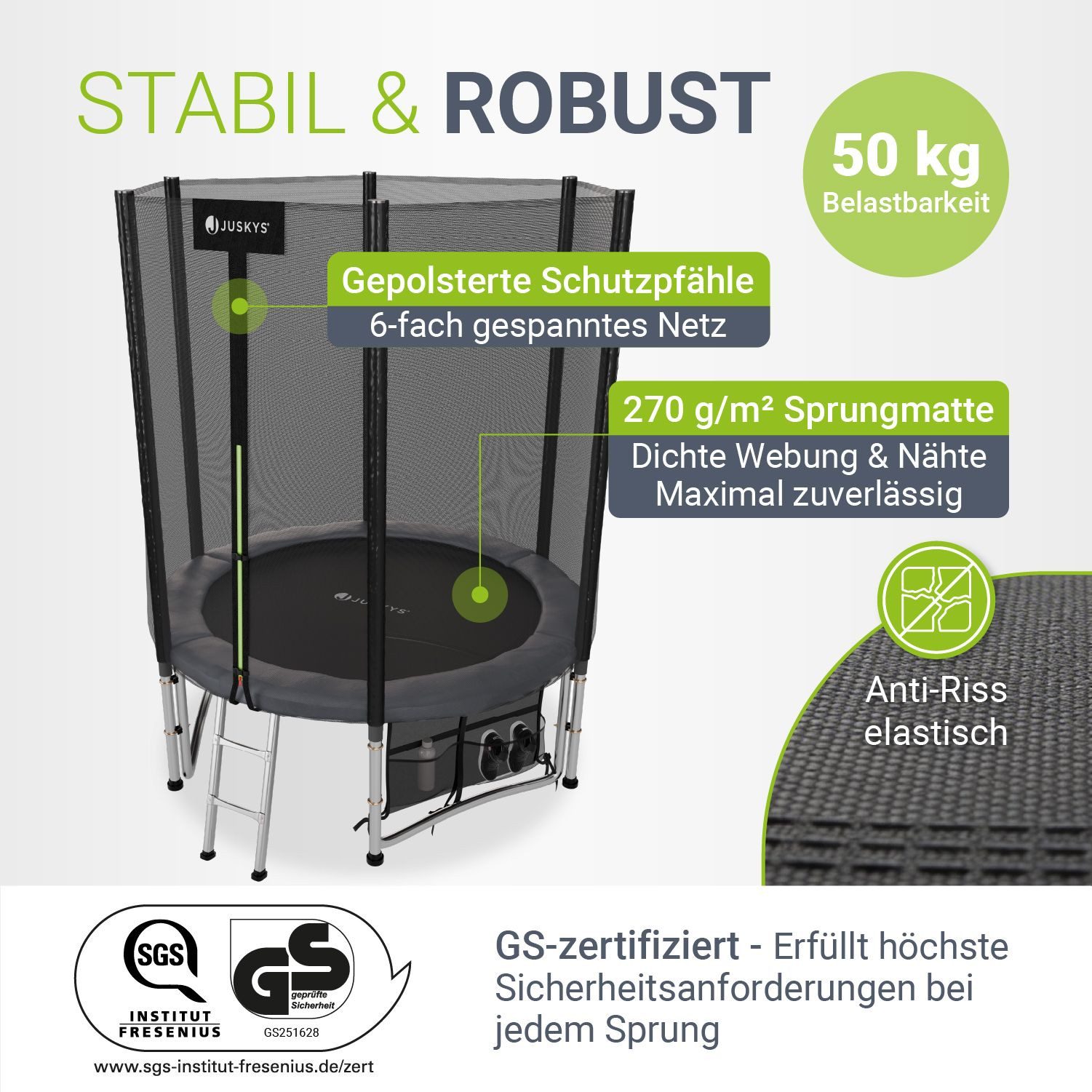 Juskys Gartentrampolin JumpMaster, Ø 183 cm, Komplett-Set mit Leiter, Getränkehalter, Bodenanker