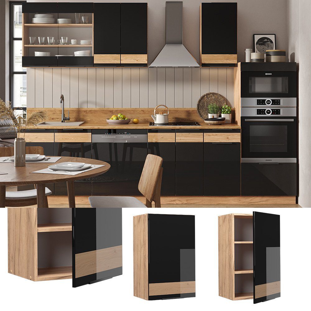 Vicco Hängeschrank Fame-Line, Schwarz Hochglanz/Goldkraft Eiche, günstig online kaufen