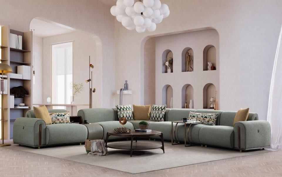 JVmoebel Ecksofa Hellgrünes Textil Sofa Wohnzimmer L-Form Eckcouch Designer Polster, Made in Europa