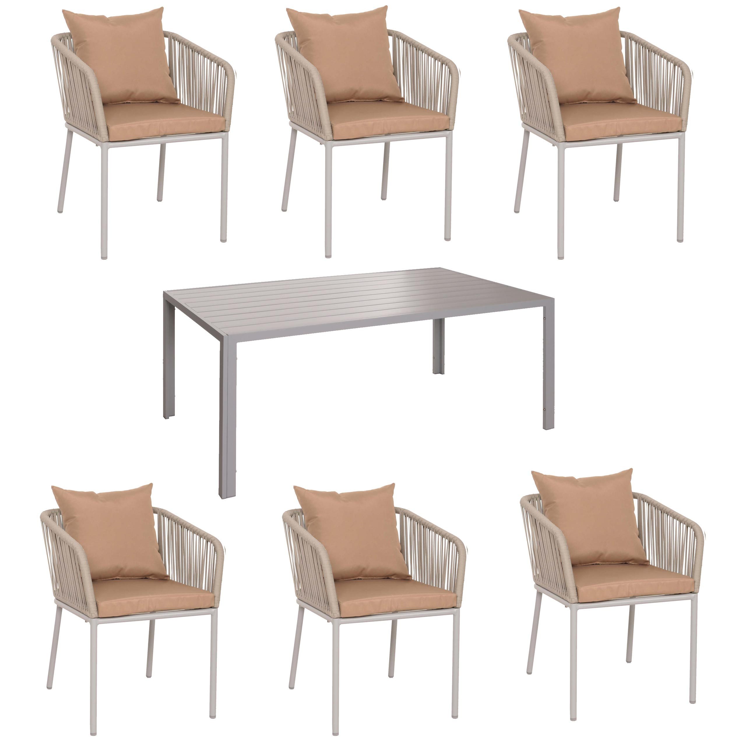 MCW Sitzgruppe MCW-N41-6, (Set, 7-tlg., 7-teilig), Inklusive Sitzkissen mit wasserabweisendem Bezug