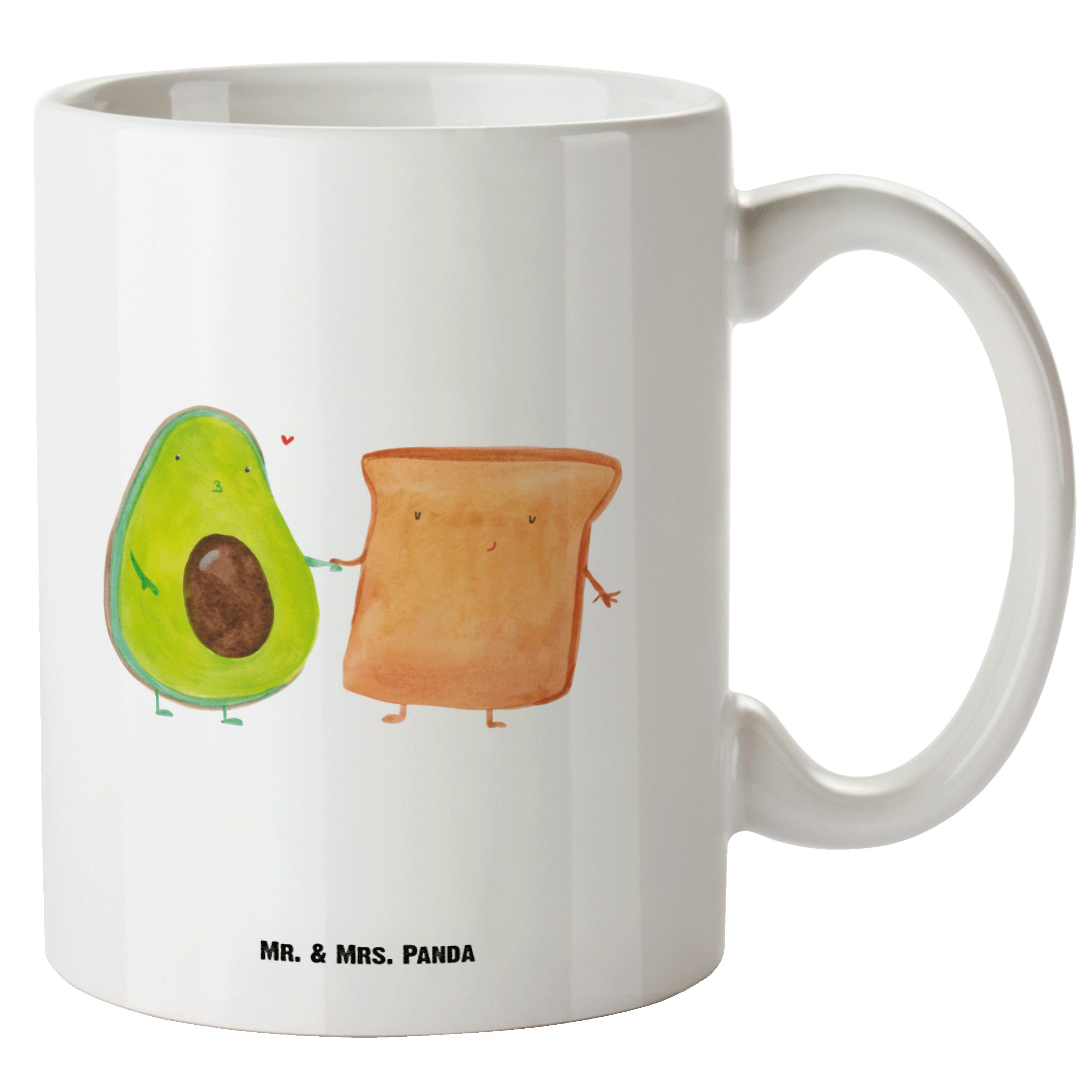 Mr. & Mrs. Panda Tasse Avocado + Toast - Weiß - Geschenk, Vegan, Verlobt, Gesund, Liebespaar, XL Tasse Keramik